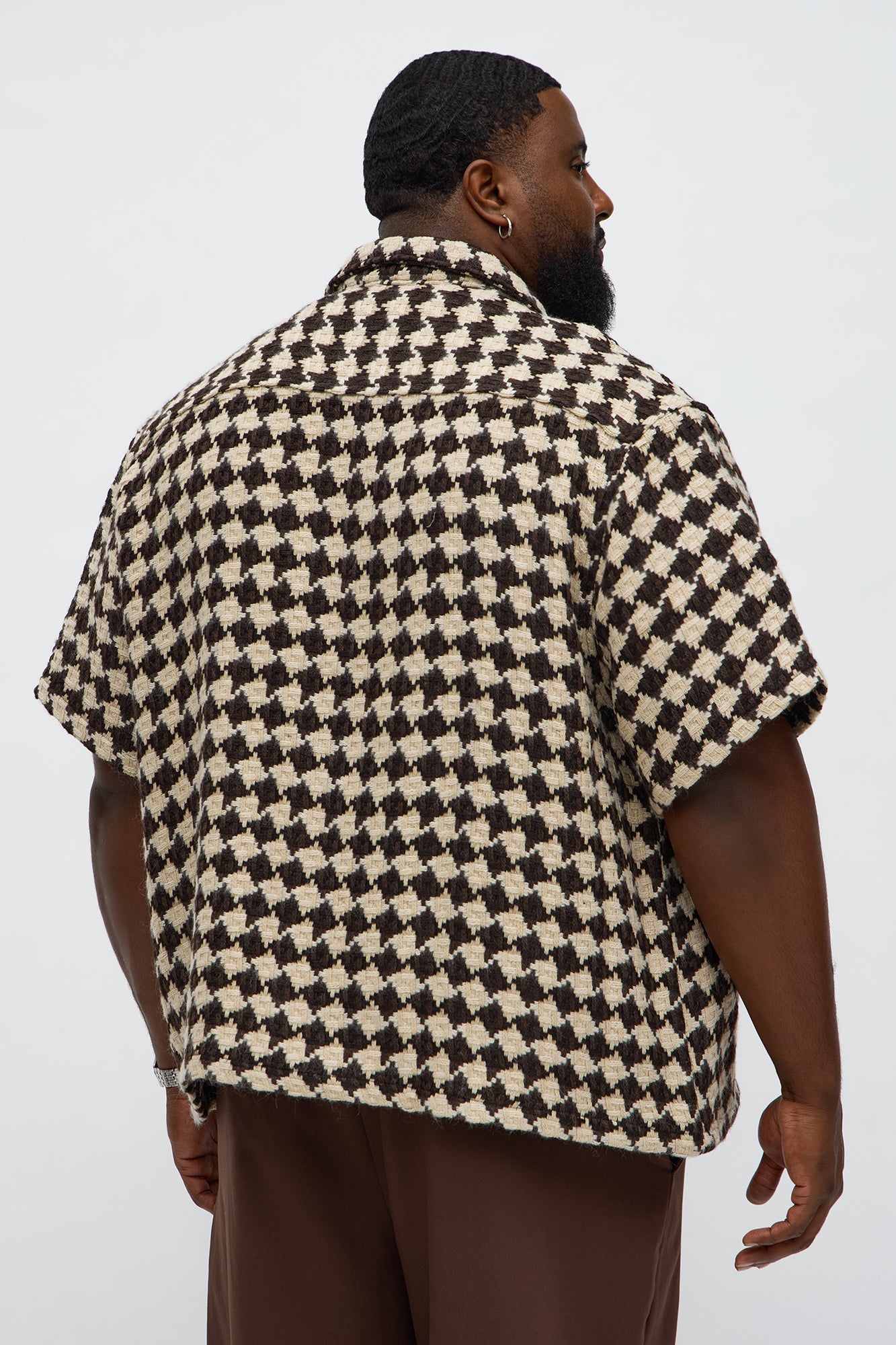 Boxy Cropped Mosaic Button Up Shirt - Brown Fashion Nova