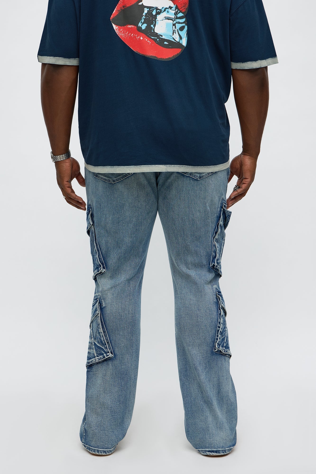 Stacked Skinny Flare Michel Cargo Jean - Medium Blue Wash Fashion Nova
