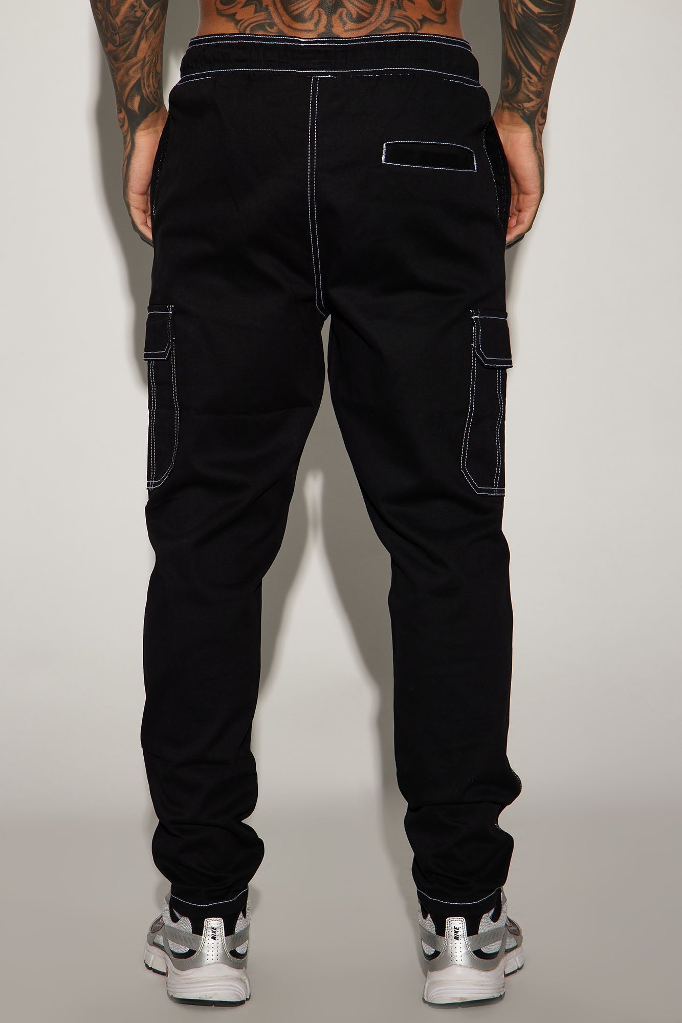 Rocky Contrast Stitch Slim Cargo Pants - Black Fashion Nova