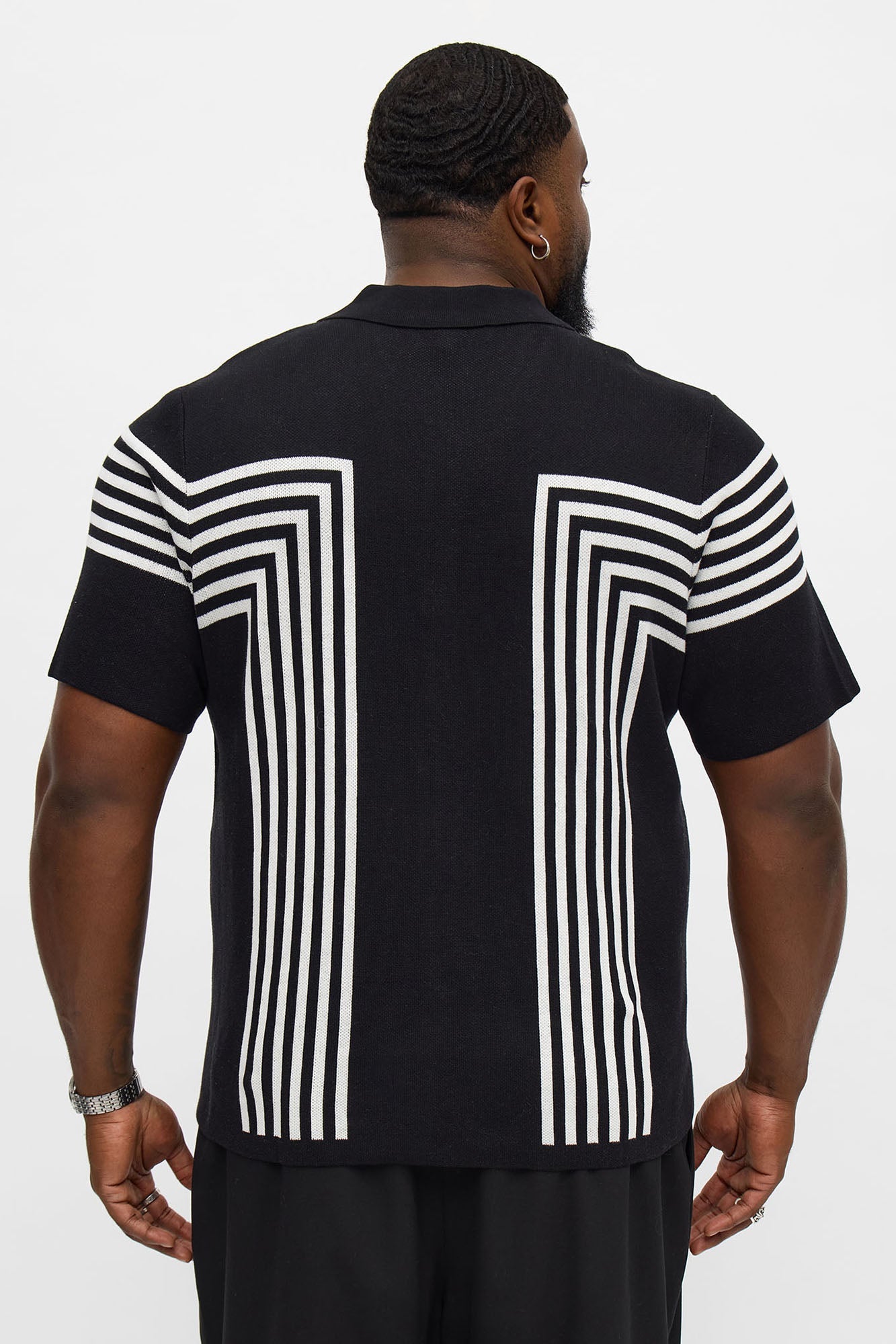 All Of The Lines Button Up Knit Polo Shirt - Black/combo Fashion Nova