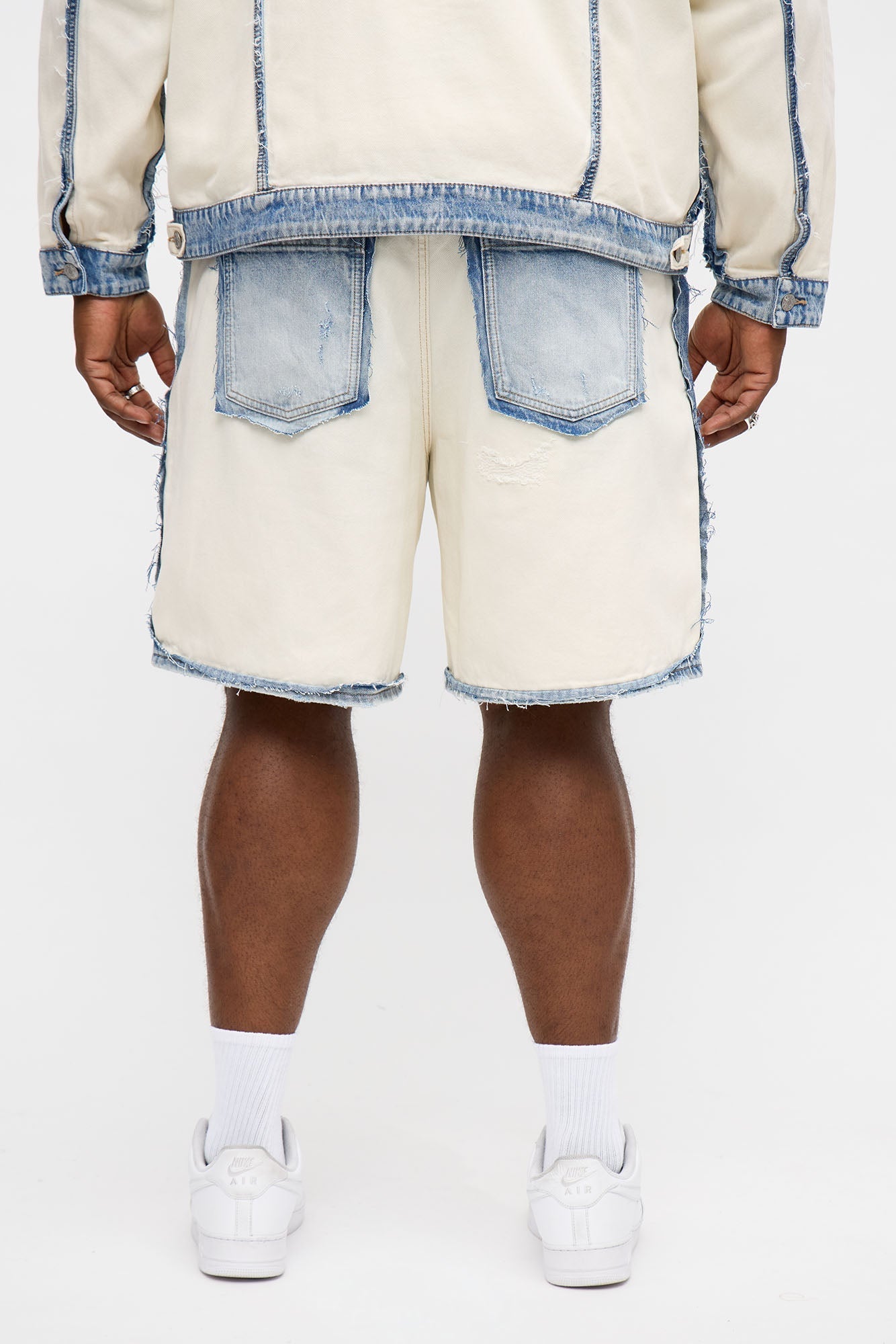 Relaxed Benji Fray Denim Short - Off White/combo Fashion Nova