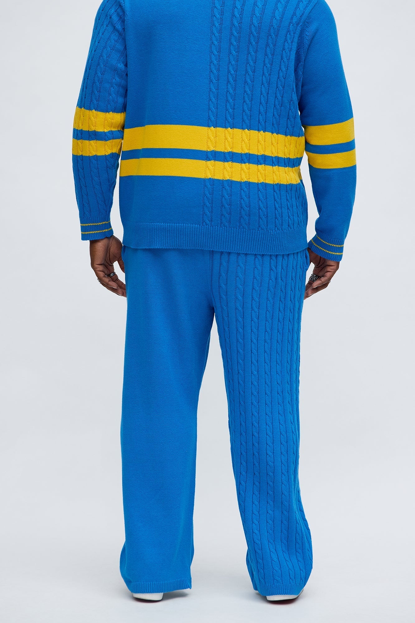 Preppy Life Sweater Knit Pant - Blue/combo Fashion Nova