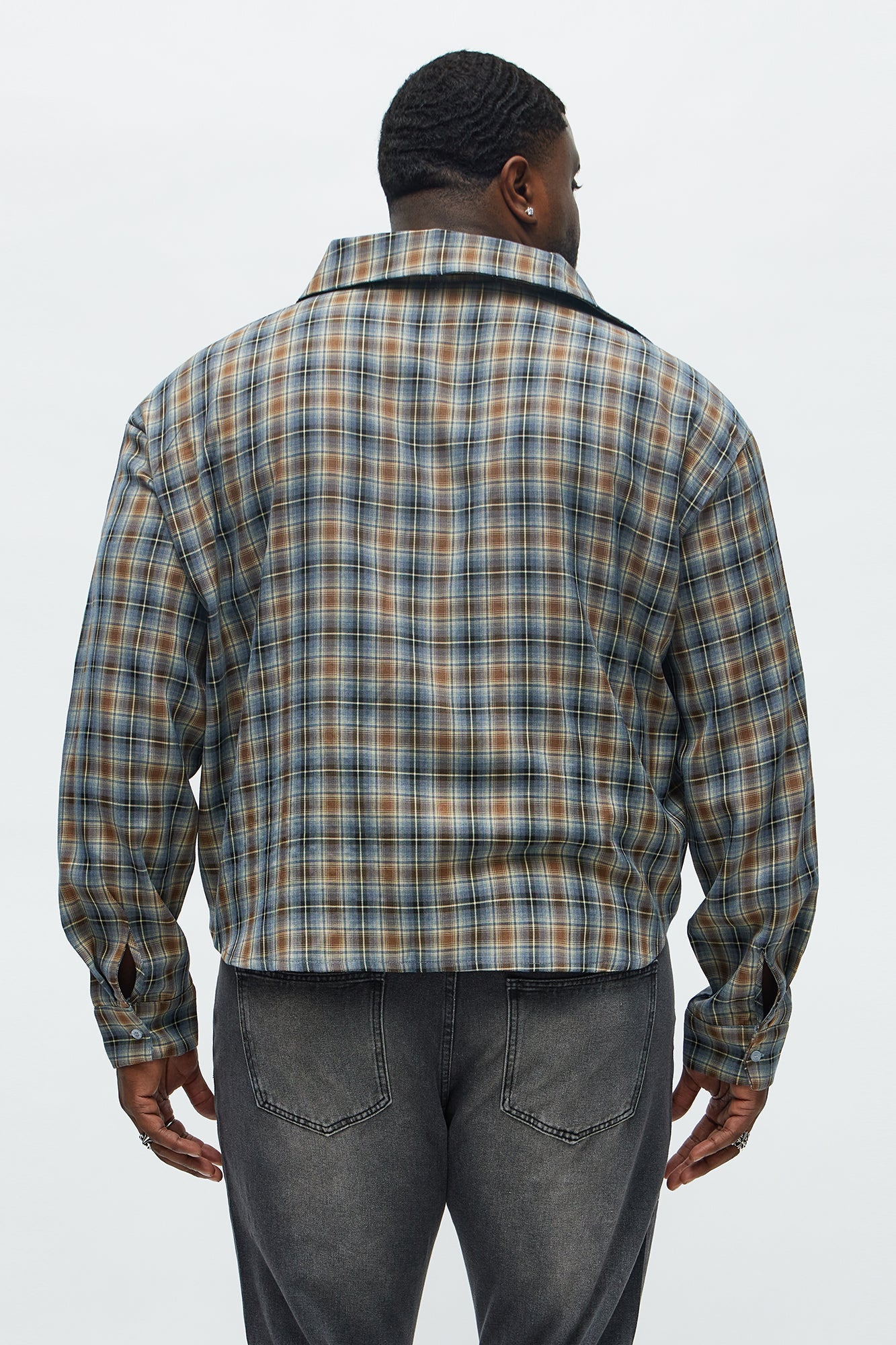 Cropped Starlit Rhinestone Plaid Flannel - Blue/combo Fashion Nova