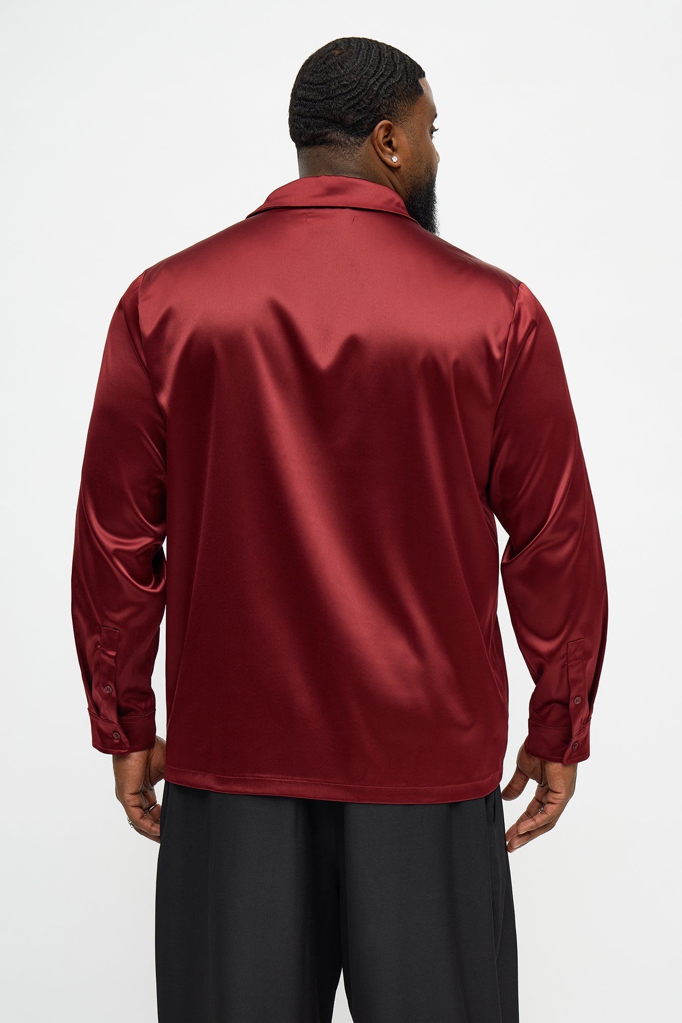 Links Satin Long Sleeve Button Up Shirt - Burgundy Fashion Nova