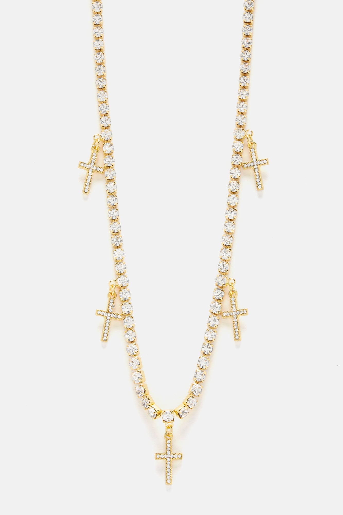 Be Crossed Iced Tennis Chain Necklace - Gold Fashion Nova