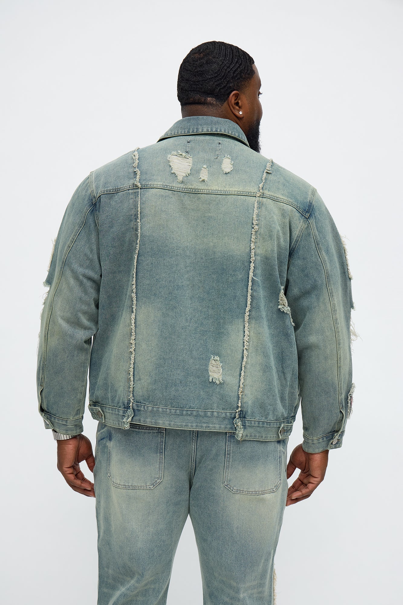 Holy Windows Patched Distressed Denim Trucker Jacket - Vintage Blue Wash Fashion Nova