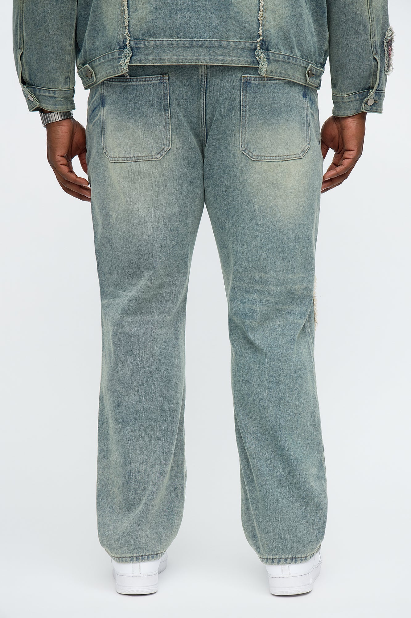 Relaxed Straight Holy Windows Patched Distressed Jean - Vintage Blue Wash Fashion Nova