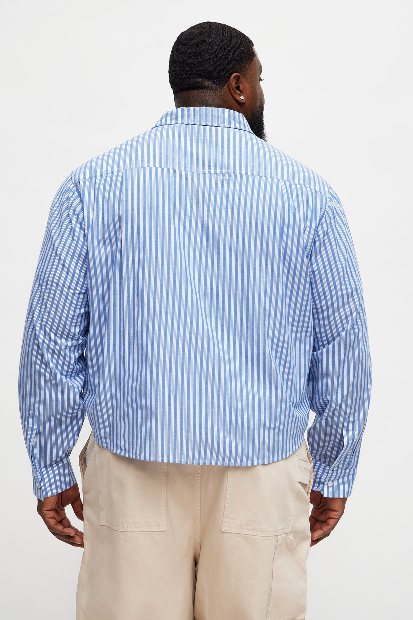 Cropped Cargo Pocket Long Sleeve Button Up Shirt - Blue/combo Fashion Nova