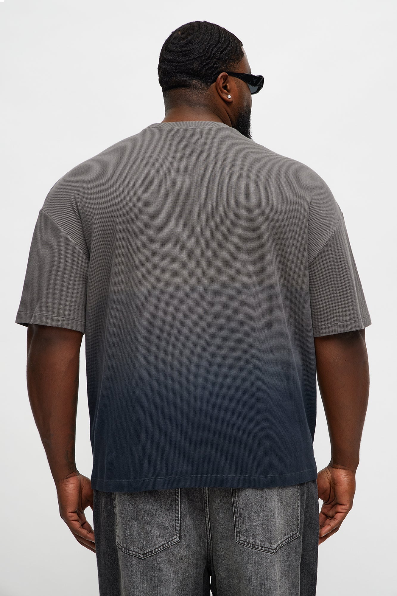 Gradient Waffle Knit Crewneck Tee - Grey/combo Fashion Nova