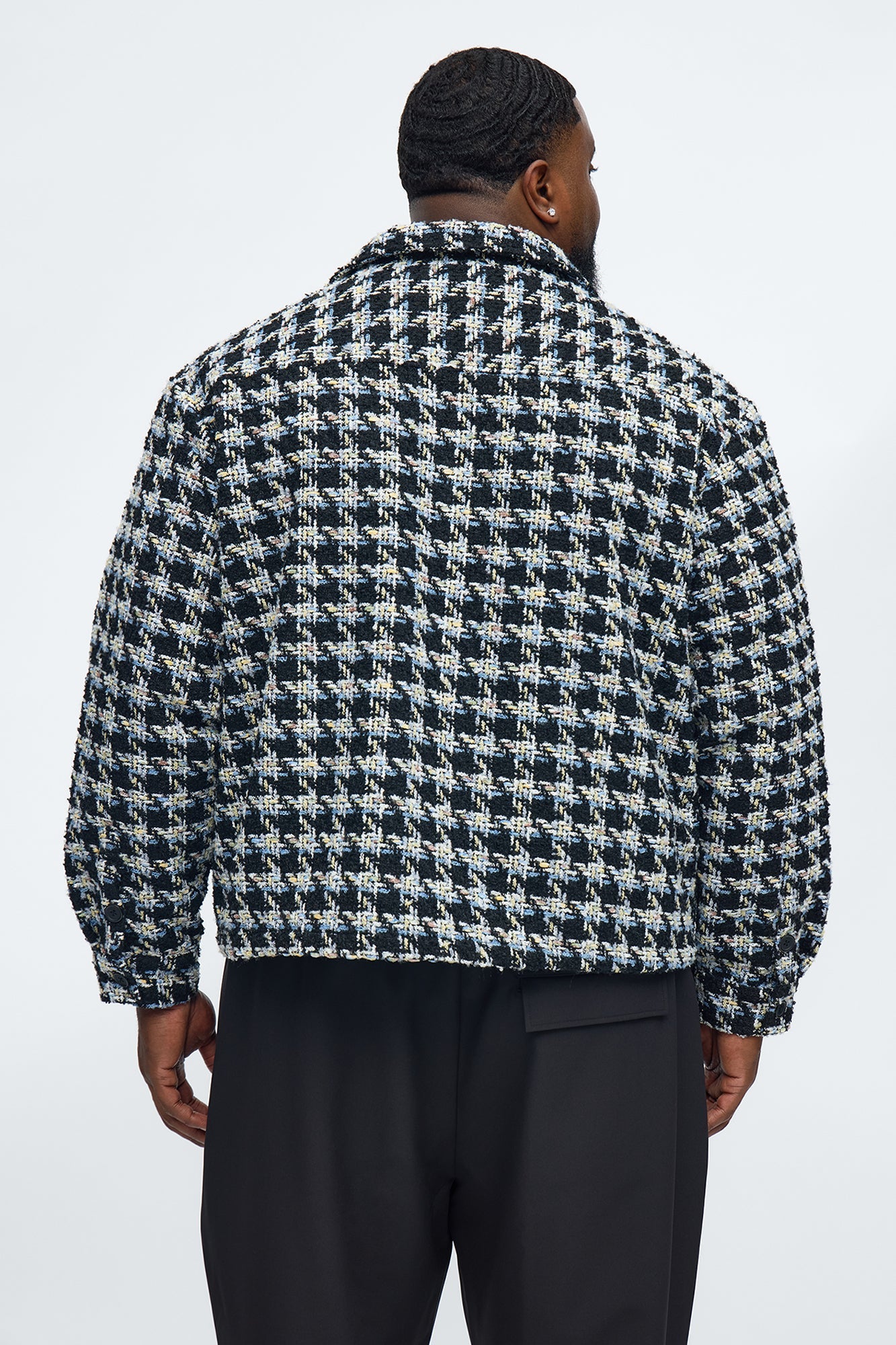 Cropped Textured Boucle Houndstooth Shacket - Black Fashion Nova