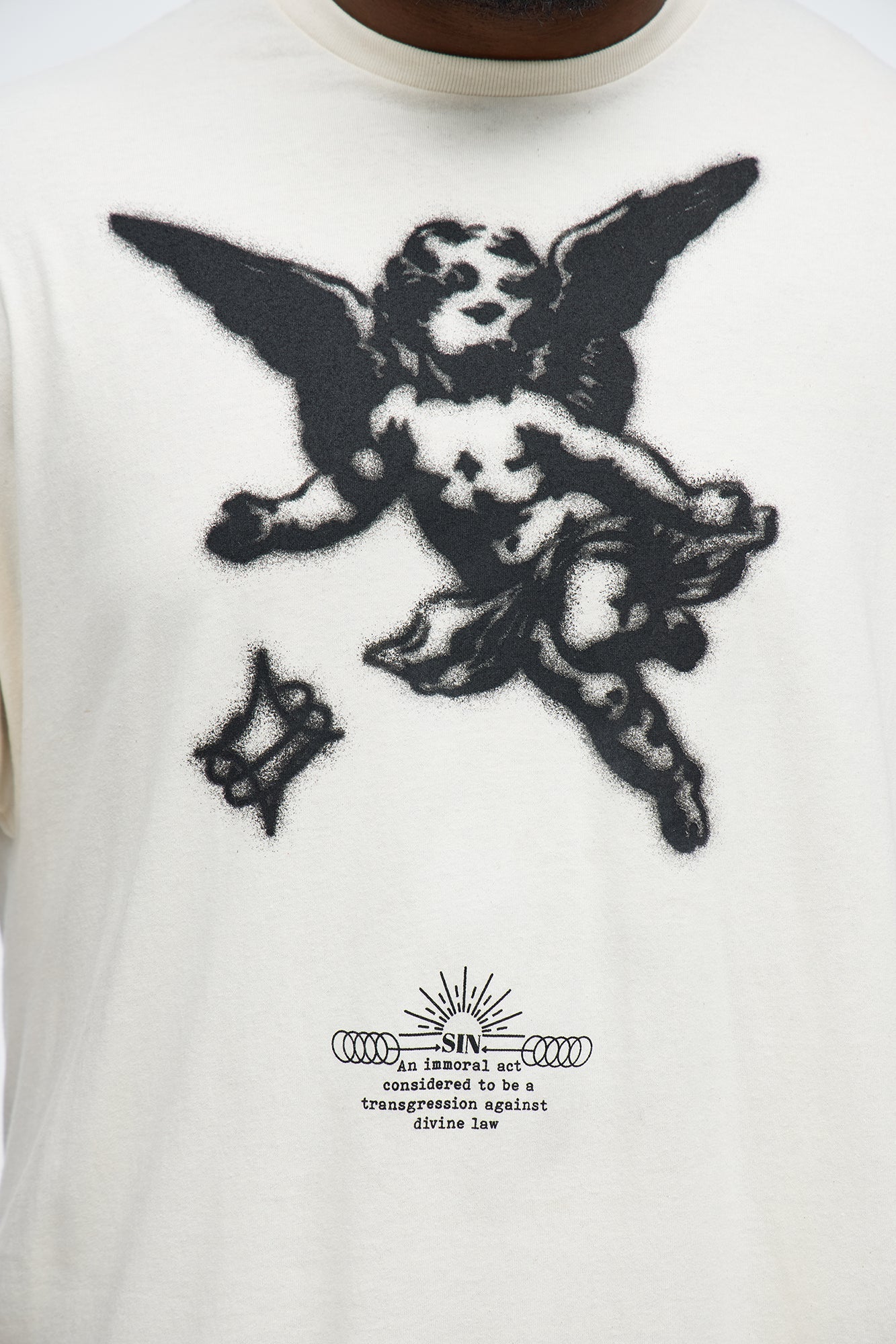 Angelic Stencil Oversized Short Sleeve Tee - Natural Fashion Nova