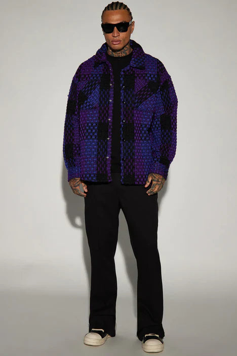 Beverly Tweed Shacket - Purple/combo Fashion Nova