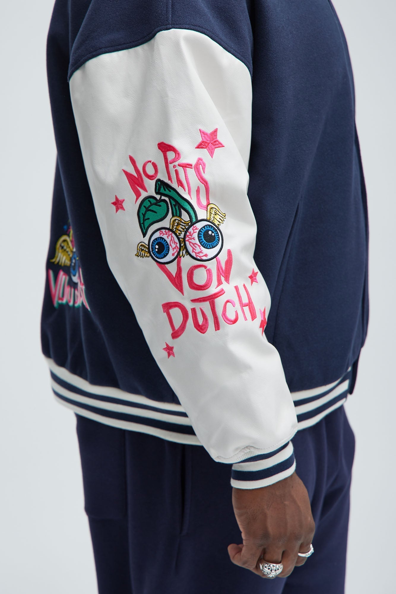 Von Dutch Eyeball Varsity Jacket - Navy/combo Fashion Nova