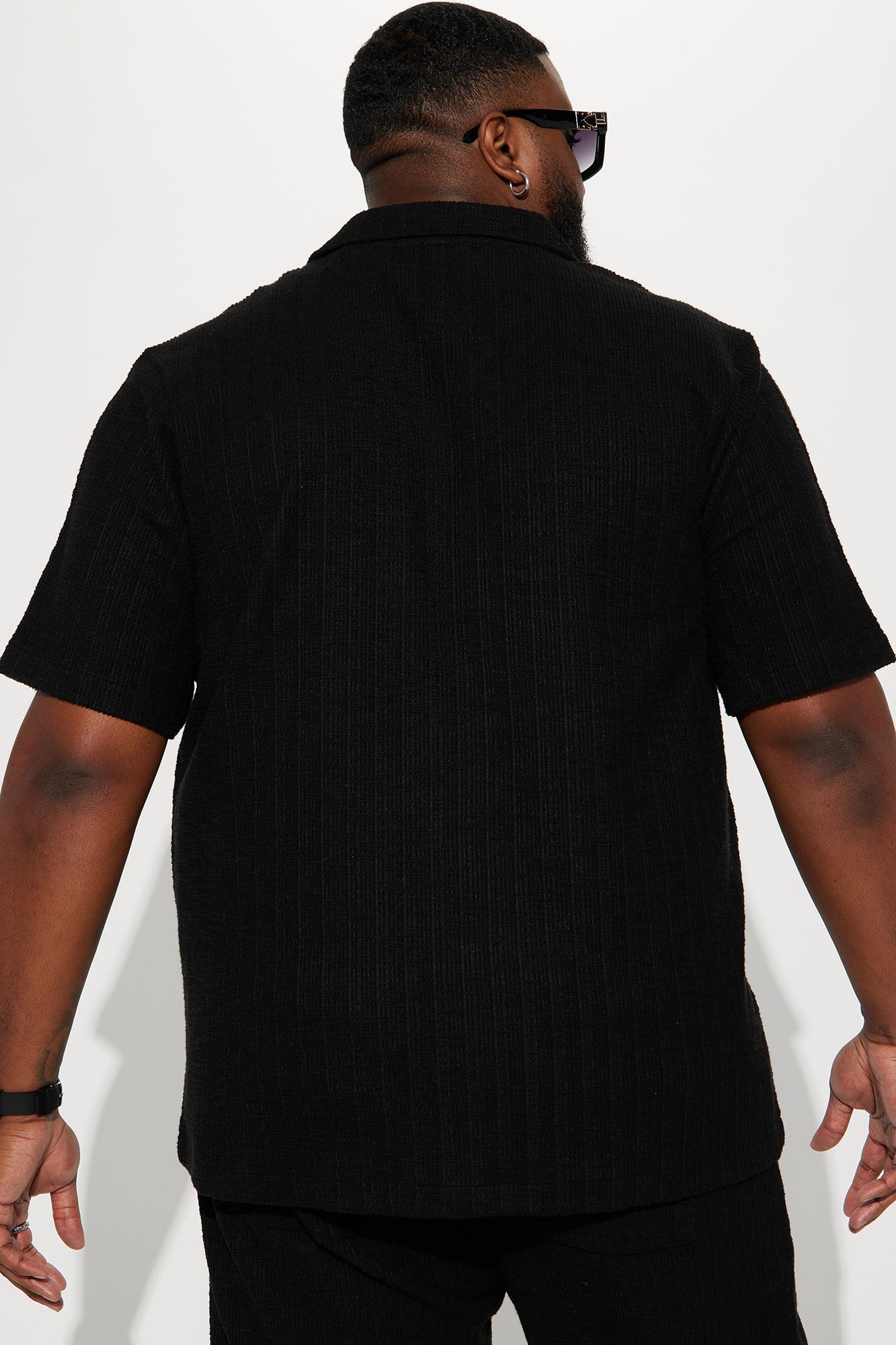Dean Textured Short Sleeve Button Up Shirt - Black Fashion Nova