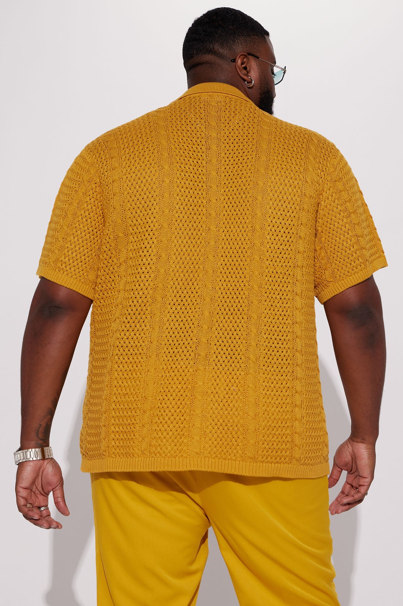 Unwind Cable Knit Short Sleeve Button Up - Mustard Fashion Nova