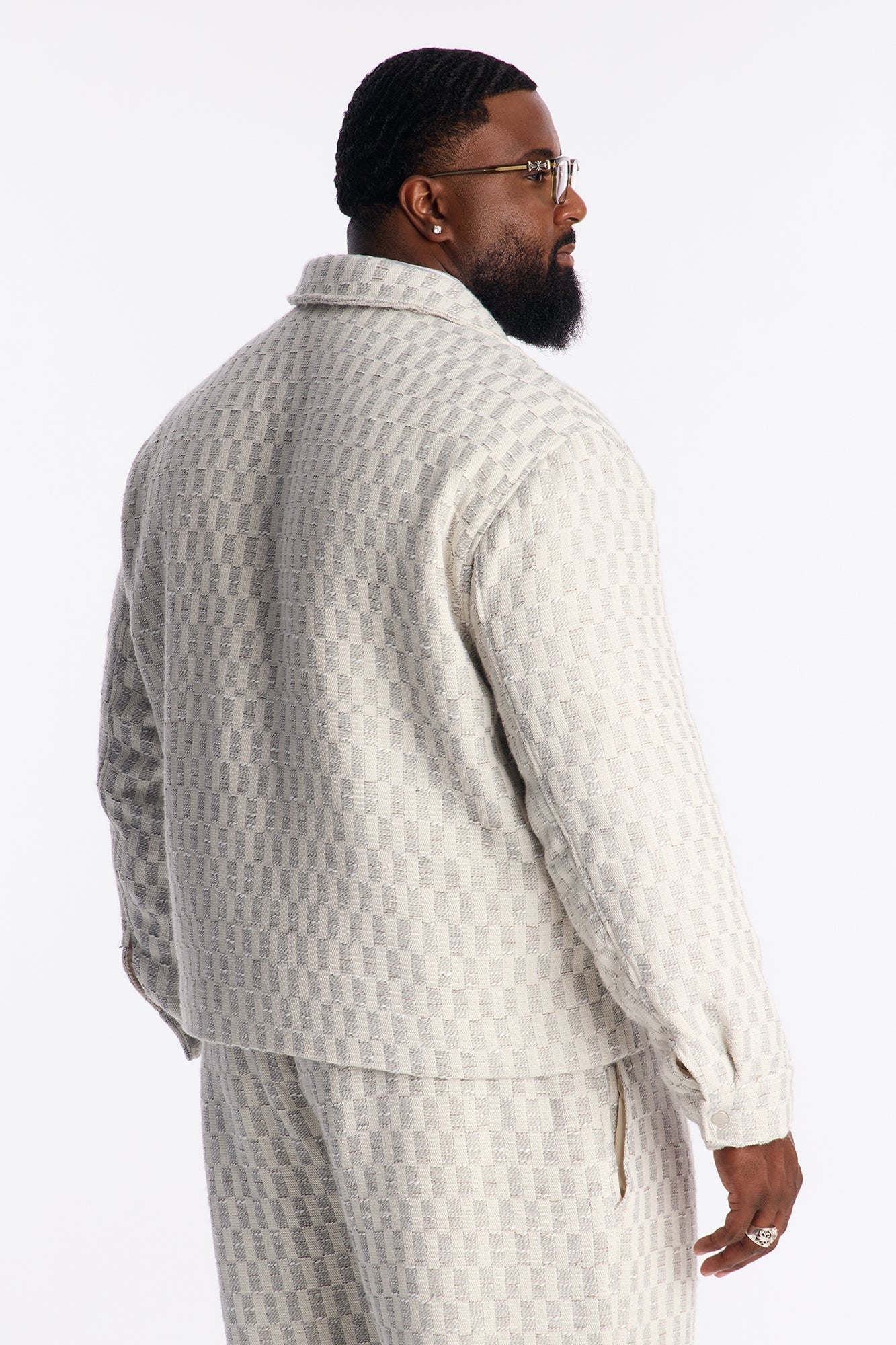 Relaxed Cropped Checker Work Jacket - Cream Fashion Nova