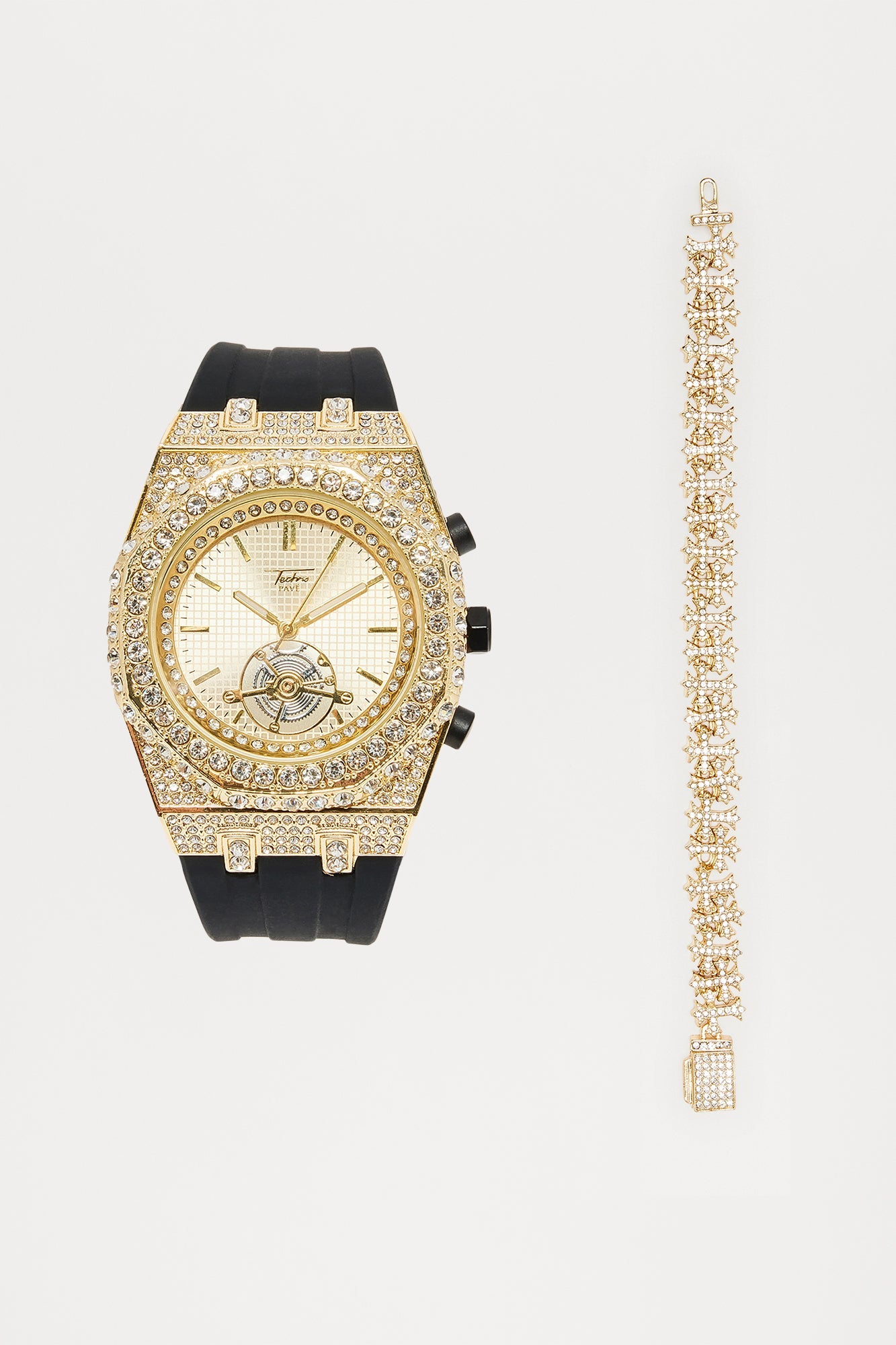 Iced 2 Piece Boxed Jewelry Set - Gold Fashion Nova