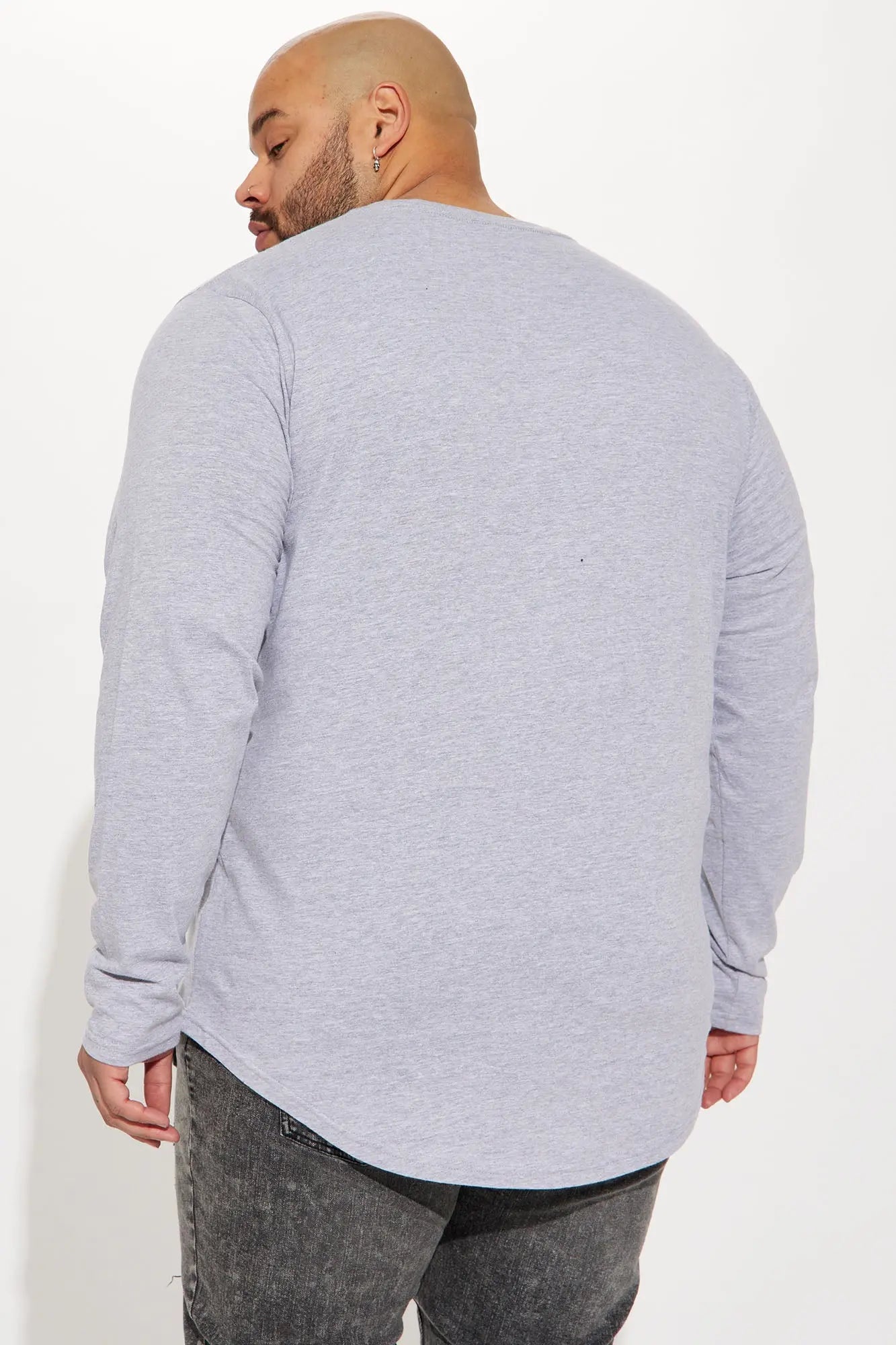 Essential Long Sleeve Scallop Tee - Grey Fashion Nova