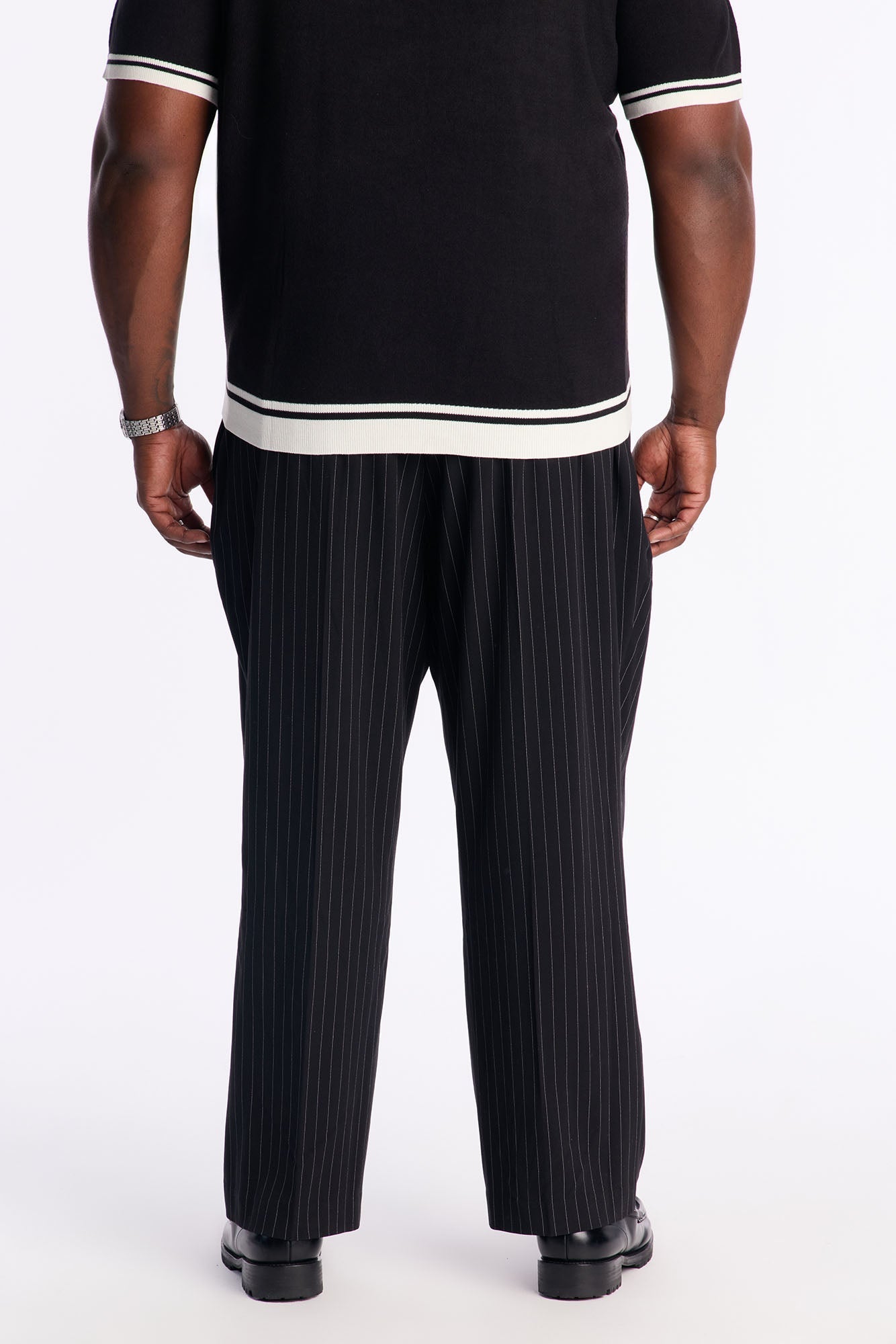 Straight Harlow Pinstripe Drawstring Pant - Black Fashion Nova
