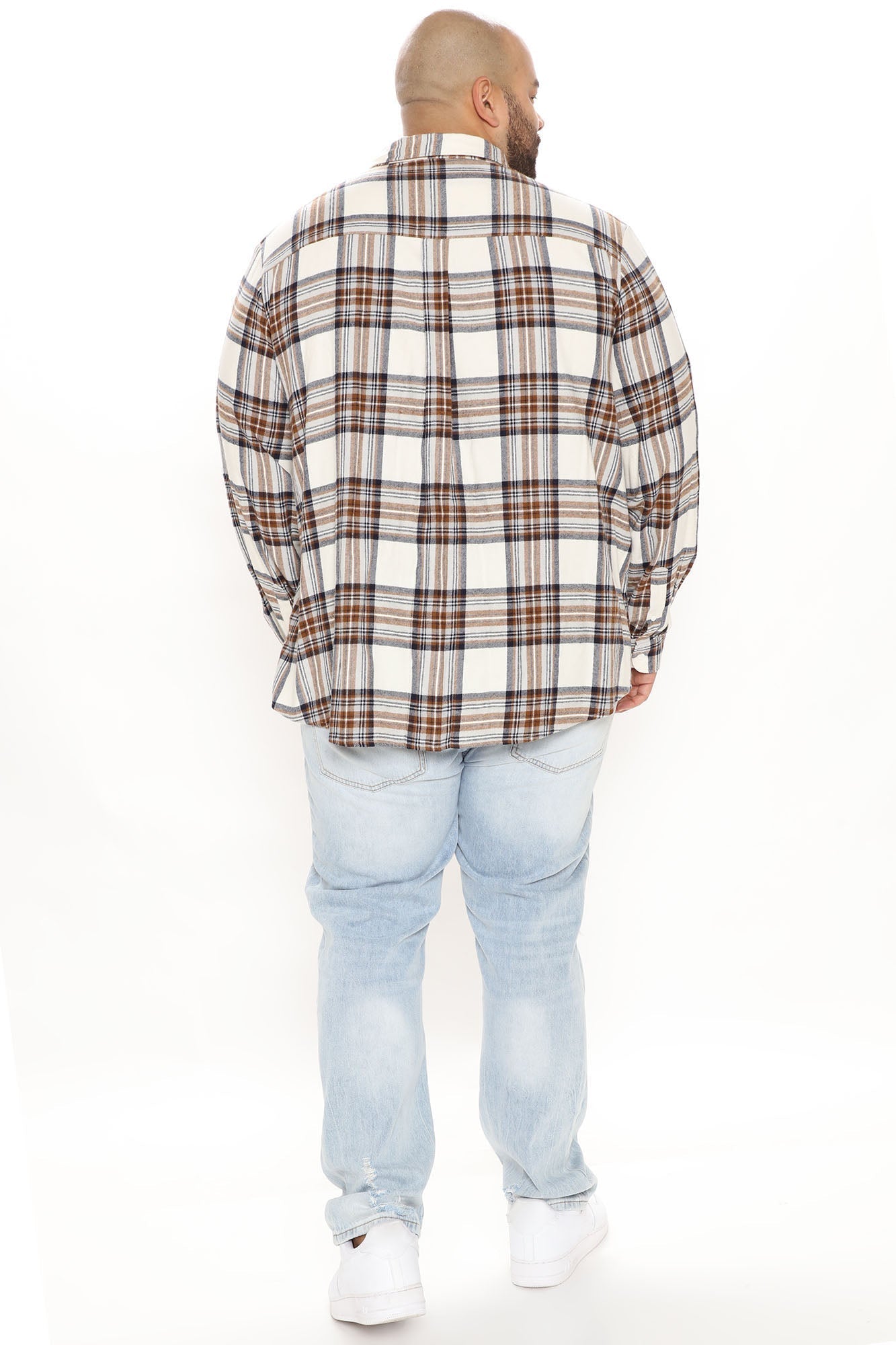 Light Breeze Plaid Long Sleeve Woven Top - Khaki/combo Fashion Nova