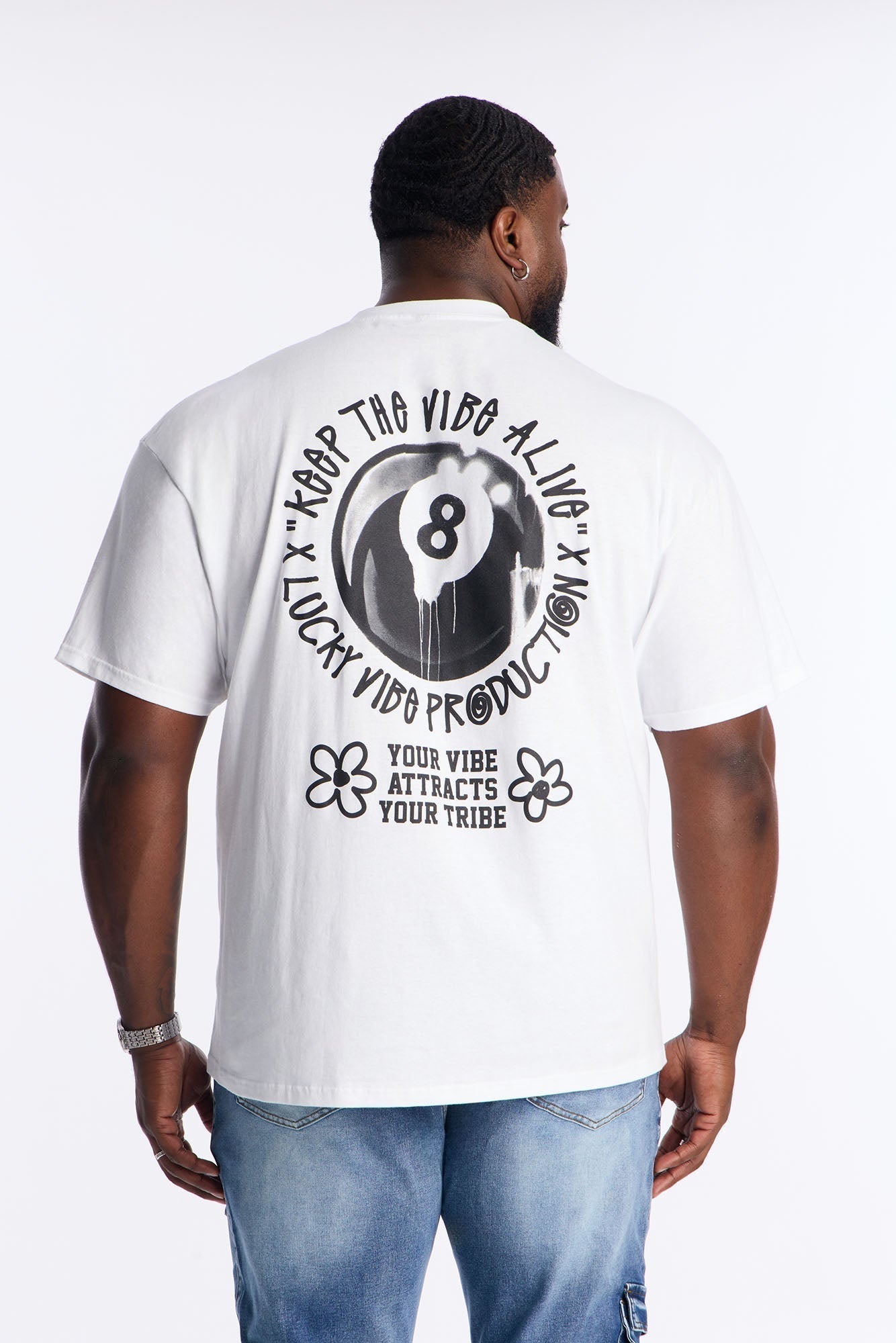 Eight Black Ball Short Sleeve Tee - White Fashion Nova