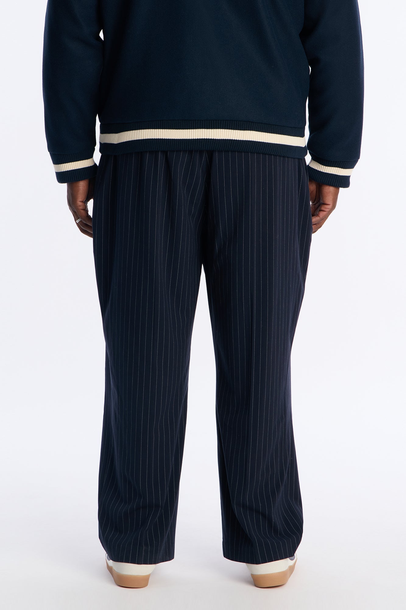 Straight Harlow Pinstripe Drawstring Pant - Navy Fashion Nova