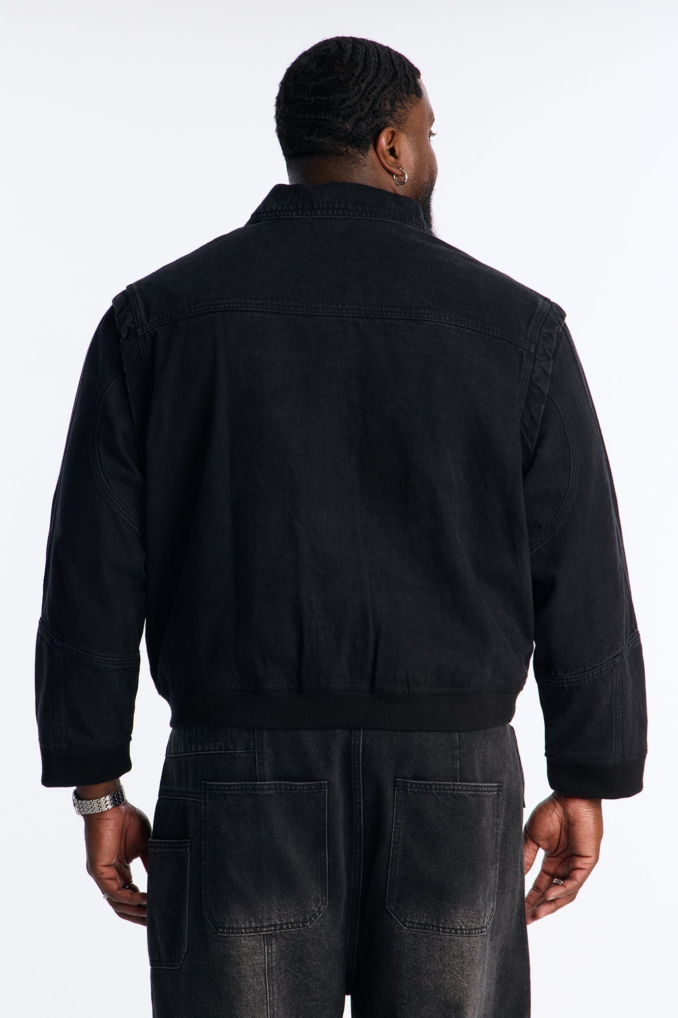 Paneled Denim Bomber Jacket - Black Wash Fashion Nova