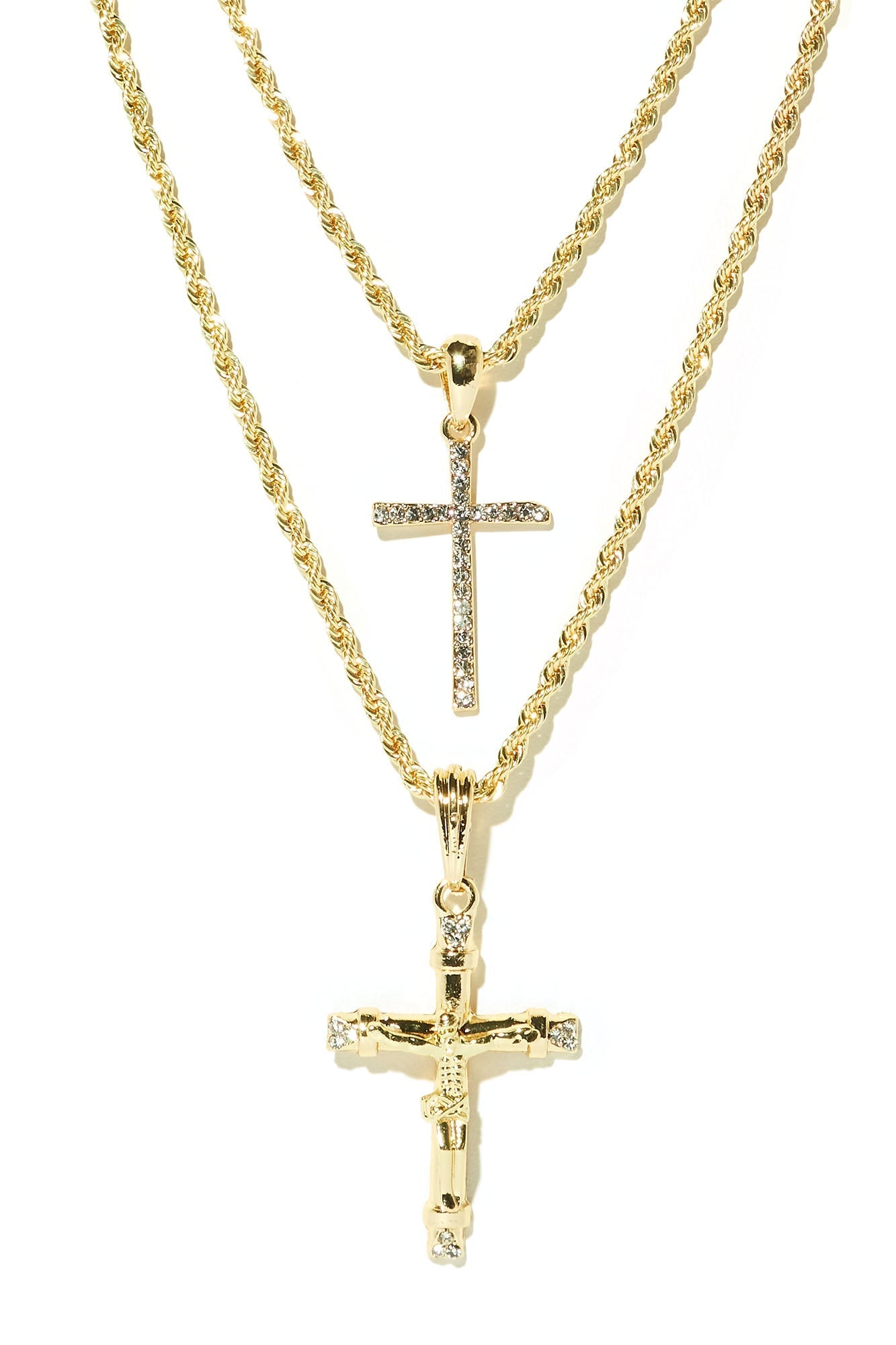 Classic Holy Cross Pendant 2 Piece Chain Necklace - Gold Fashion Nova