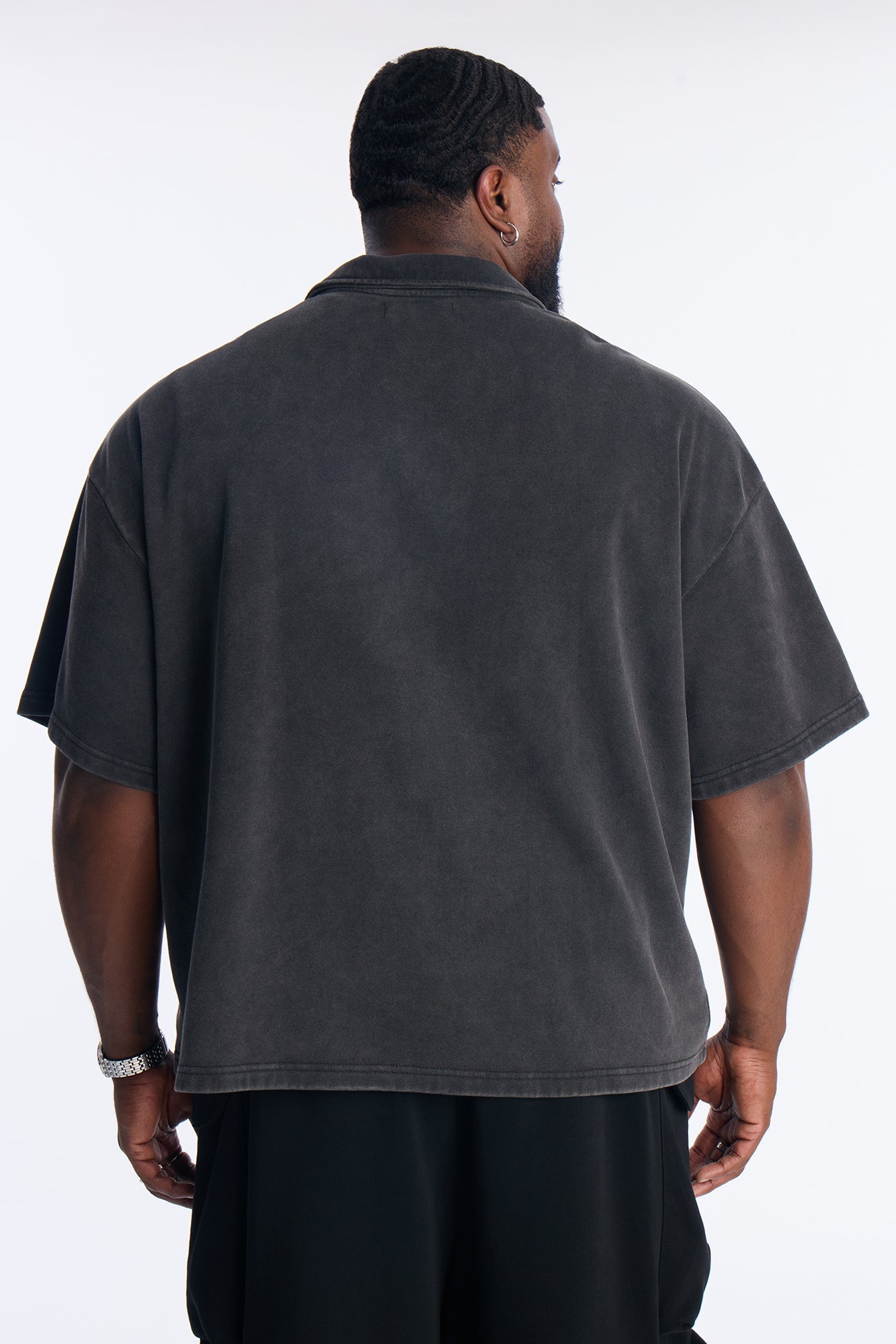 Heavy Wash Oversized Full Zip Polo - Black Fashion Nova