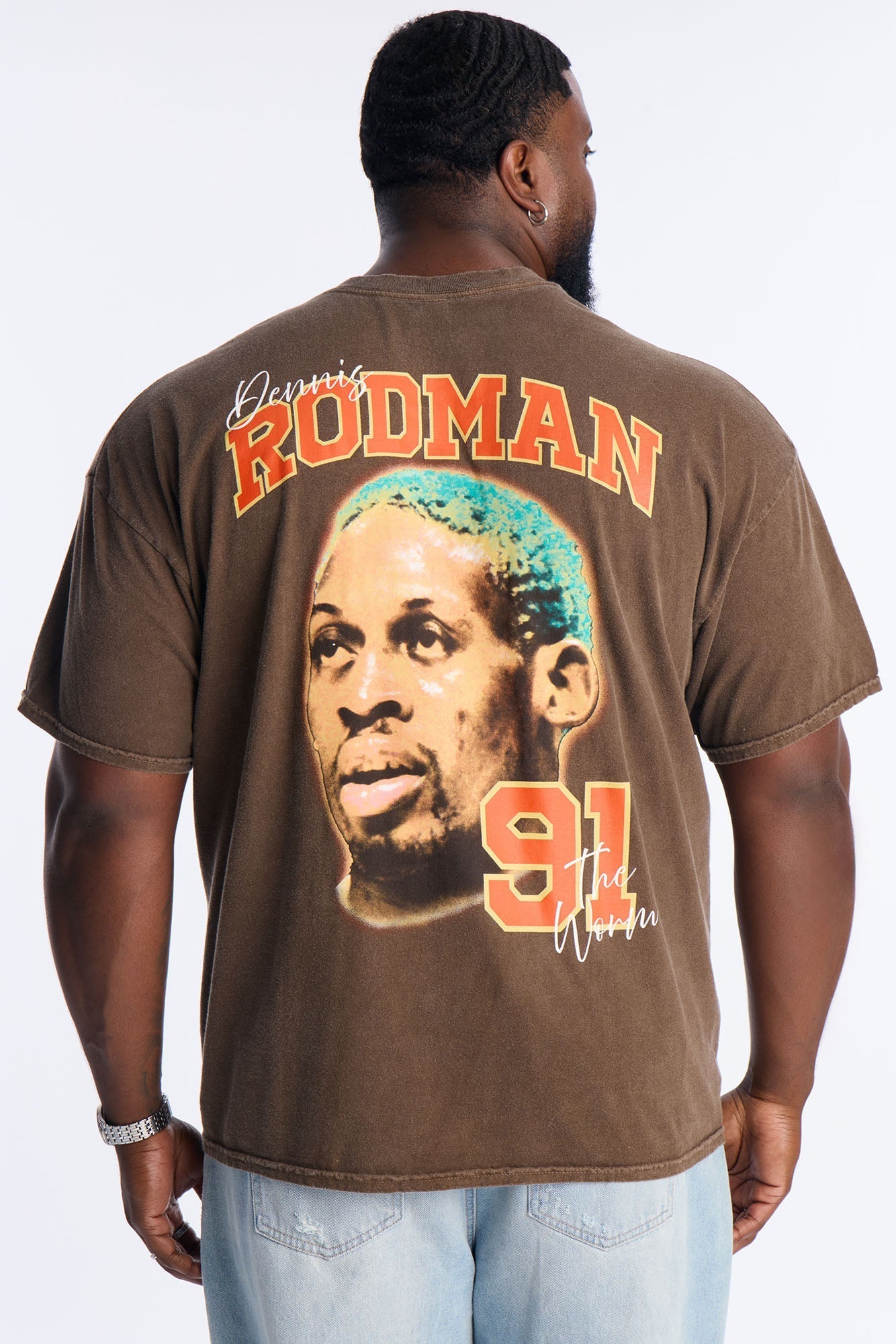 Dennis Rodman The Worm Vintage Washed Short Sleeve Tee - Chocolate Fashion Nova