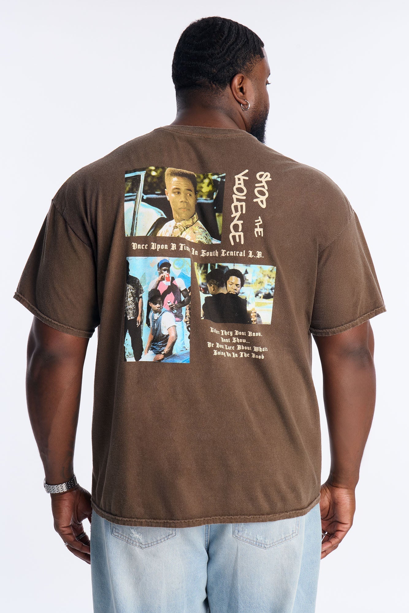Boyz N The Hood Stop The Violence Vintage Washed Short Sleeve Tee - Chocolate Fashion Nova