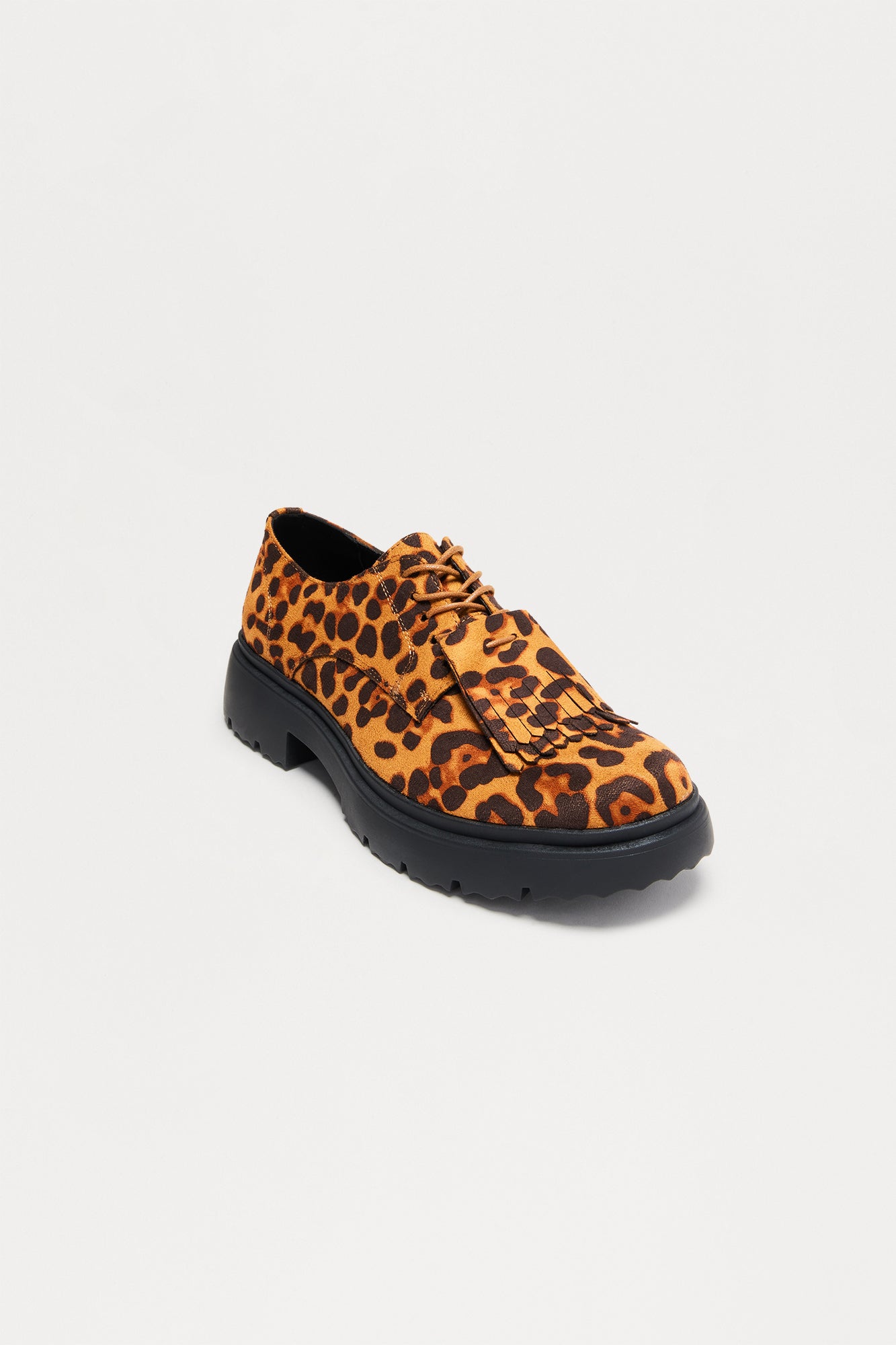 Faux Suede Leopard Chunky Lace Up Shoes - Tan/Multi Fashion Nova