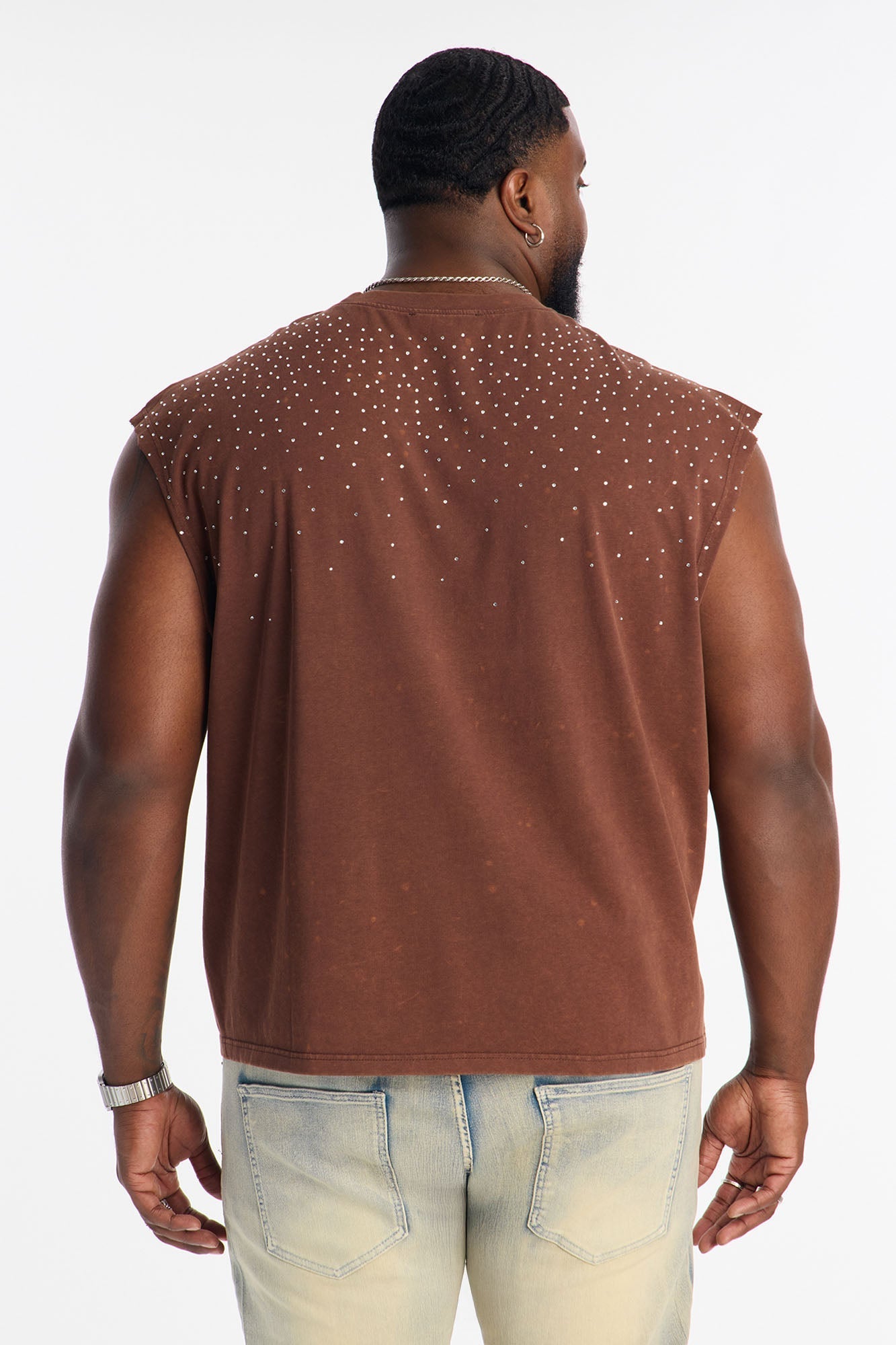 Embellished Stone Muscle Tee - Brown Fashion Nova
