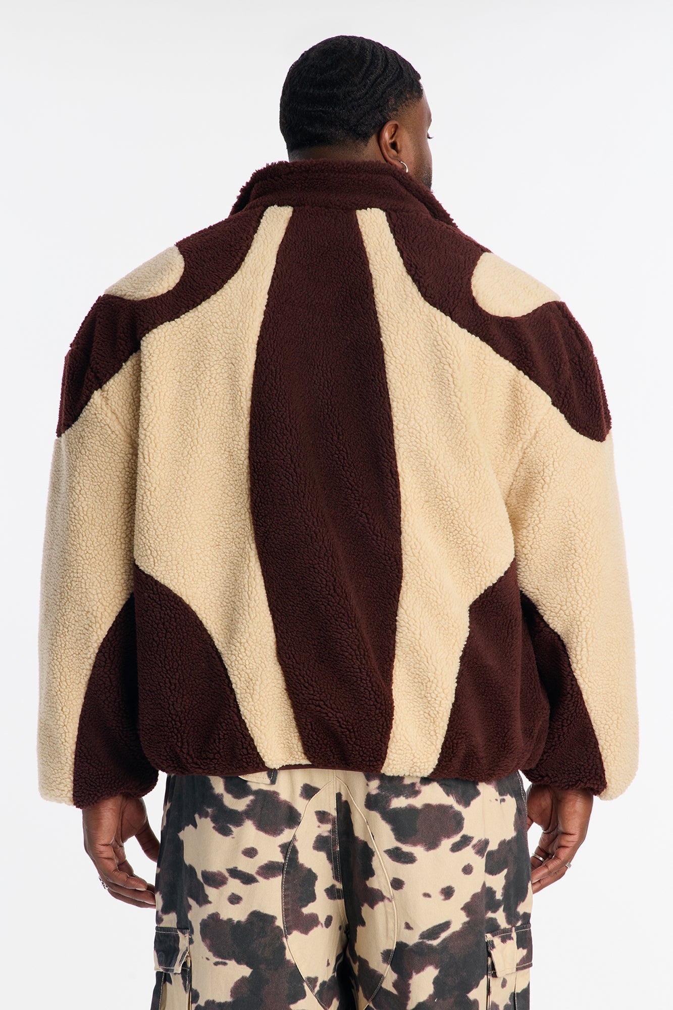 Oversized Sherpa Wave Paneled Zip Jacket - Brown Fashion Nova