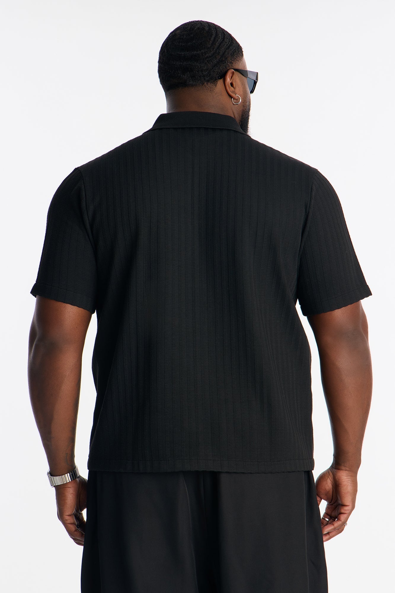 Shadow Button Striped Button Up - Black Fashion Nova