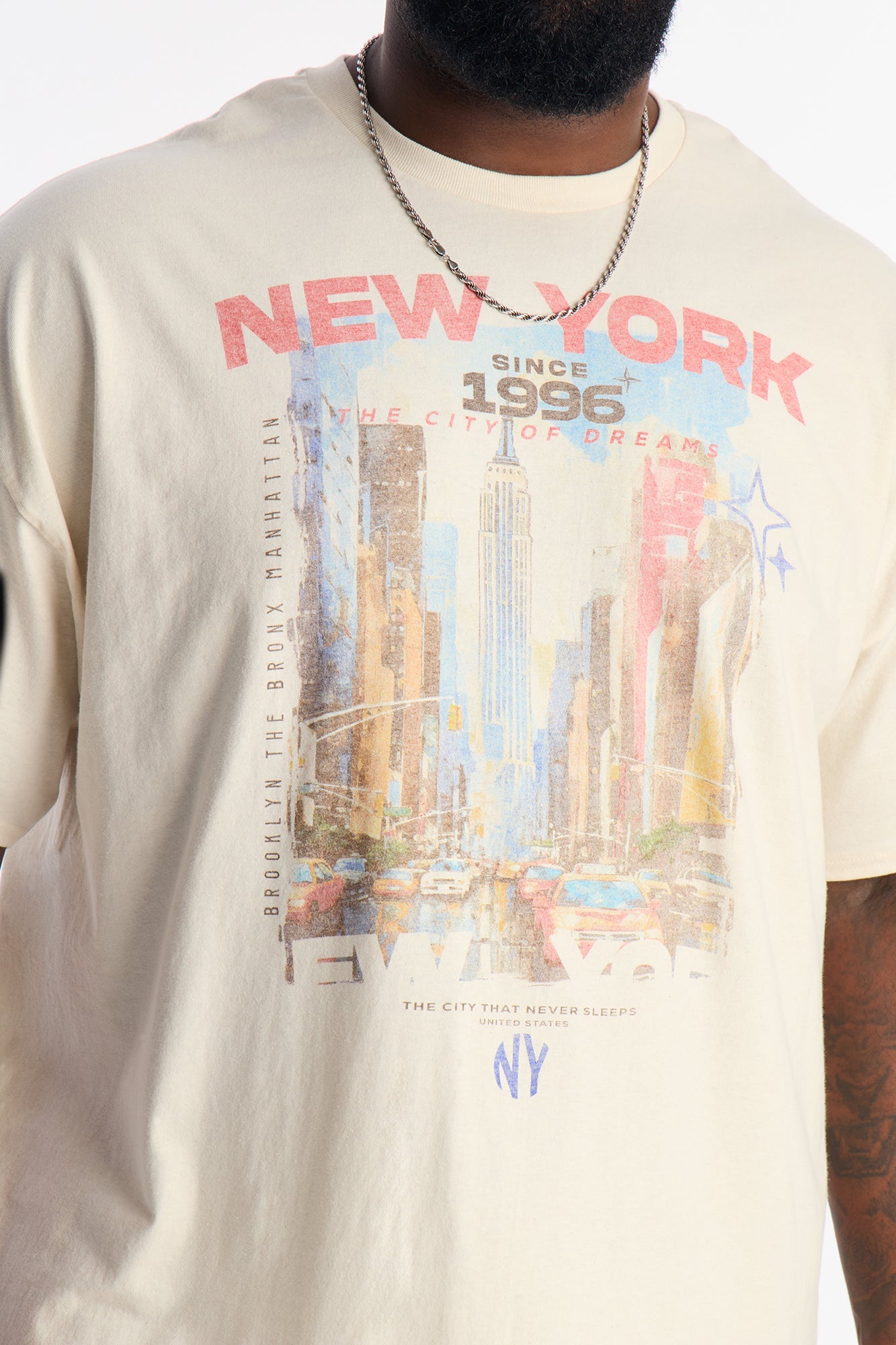 Boxy New York Short Jungle Sleeve Tee - Natural Fashion Nova
