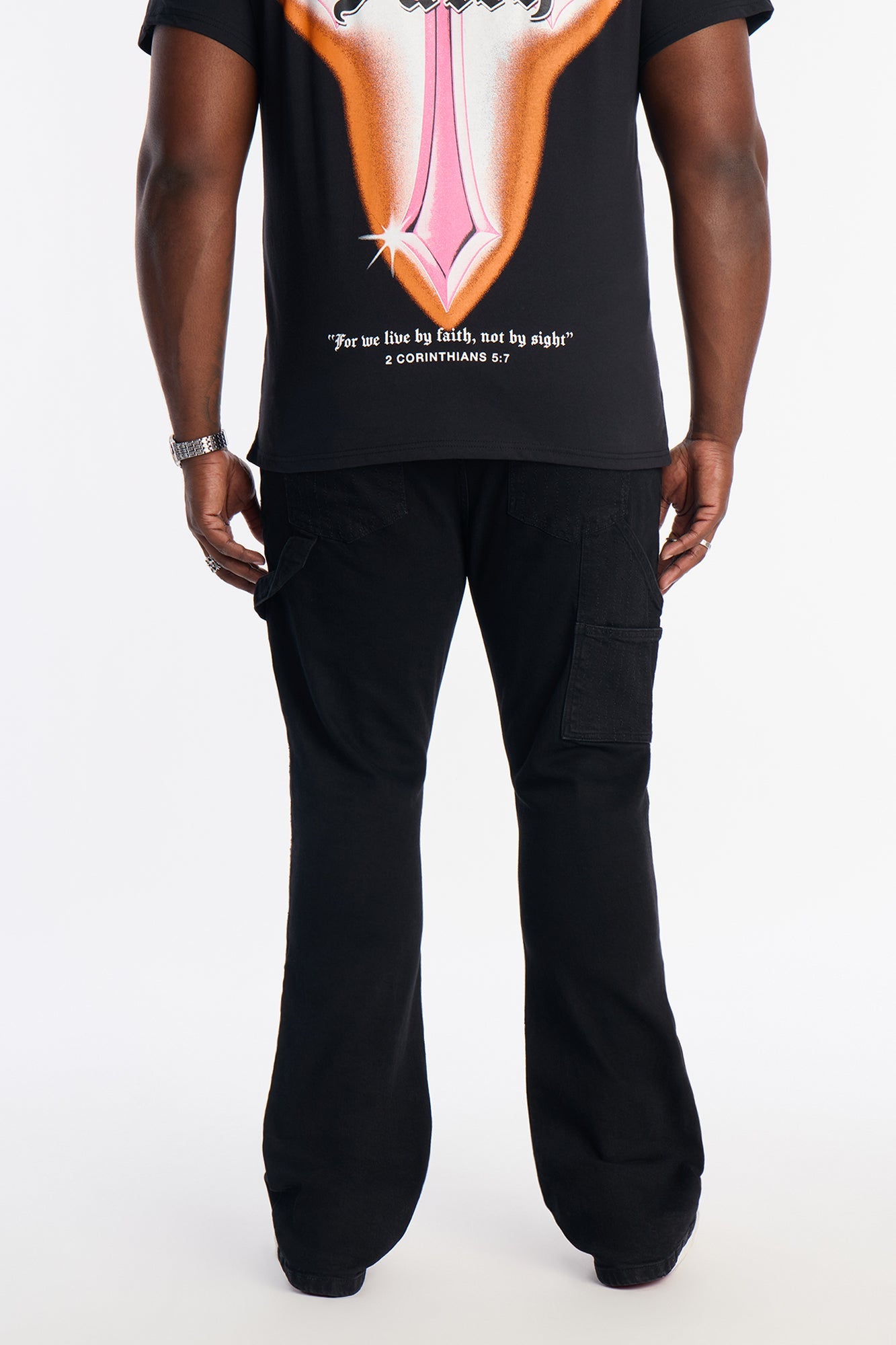 Stacked Skinny Flare Textured Carpenter Jean - Black Wash Fashion Nova