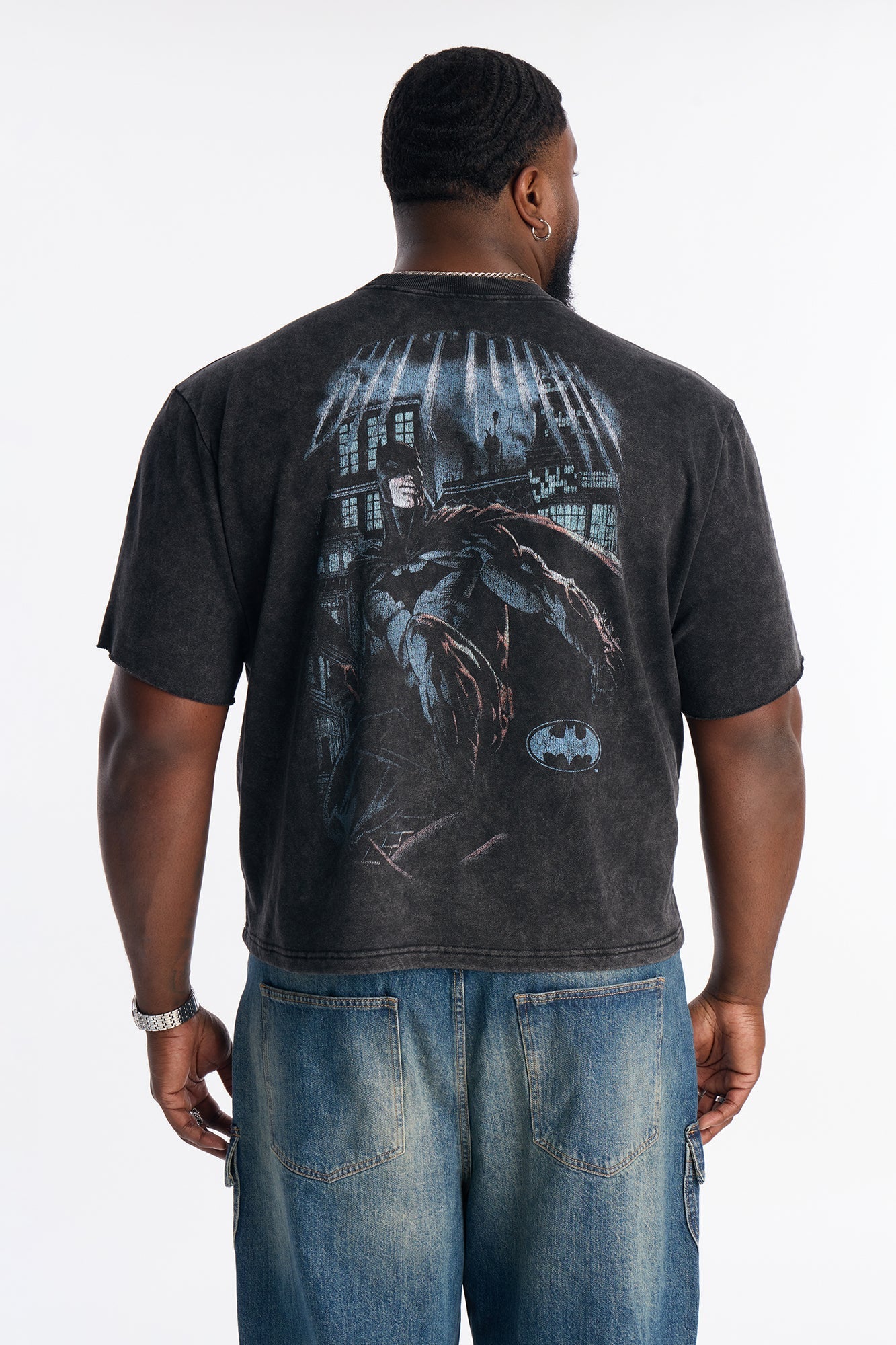 Oversized Batman Over Gotham Short Sleeve Fleece Tee - Black Wash Fashion Nova