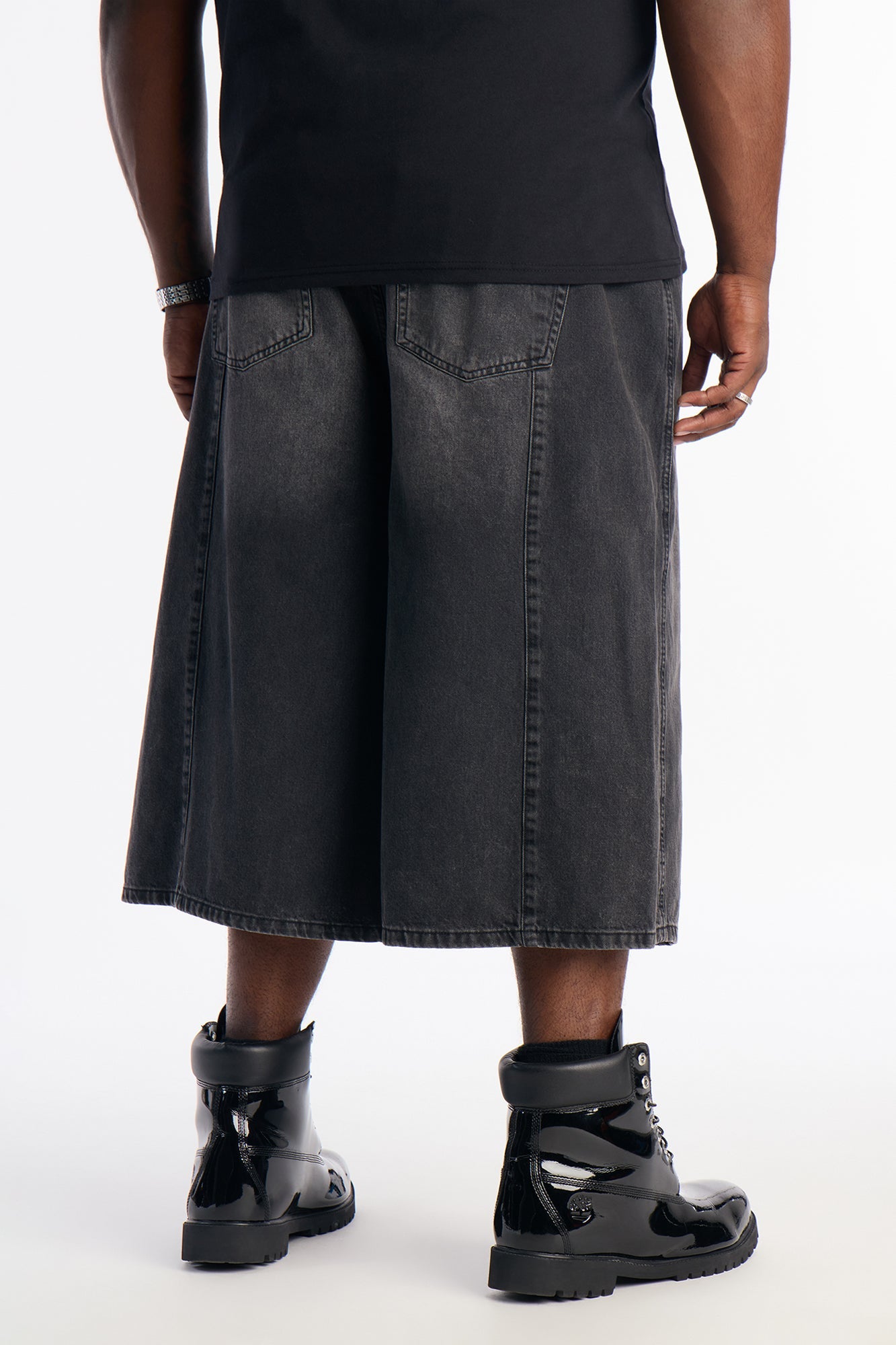 Super Baggy Paneled Down Denim Short - Black Wash Fashion Nova