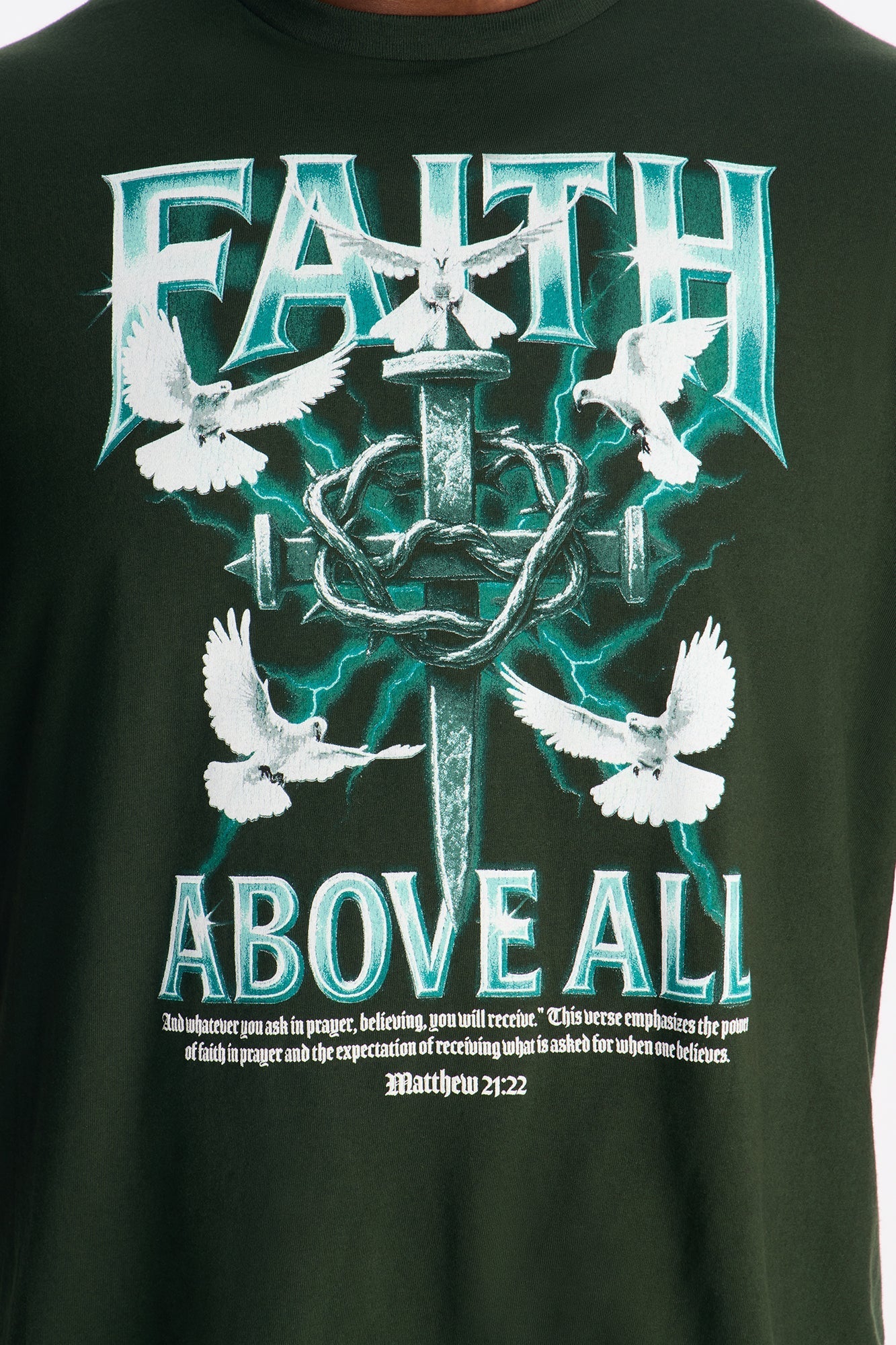 Faith Above All And Forever Short Sleeve Tee - Green Fashion Nova