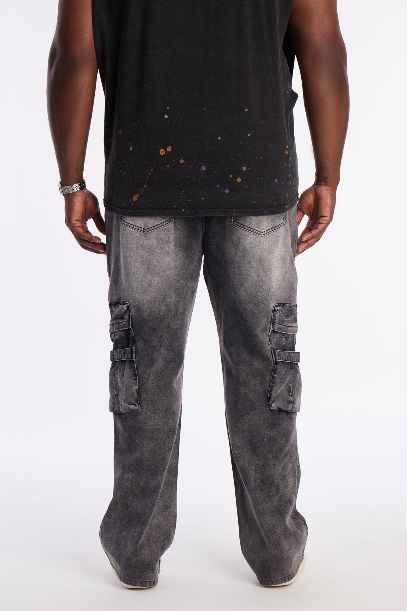 Stacked Slim Flare Enough Cargo Jean - Black Wash Fashion Nova