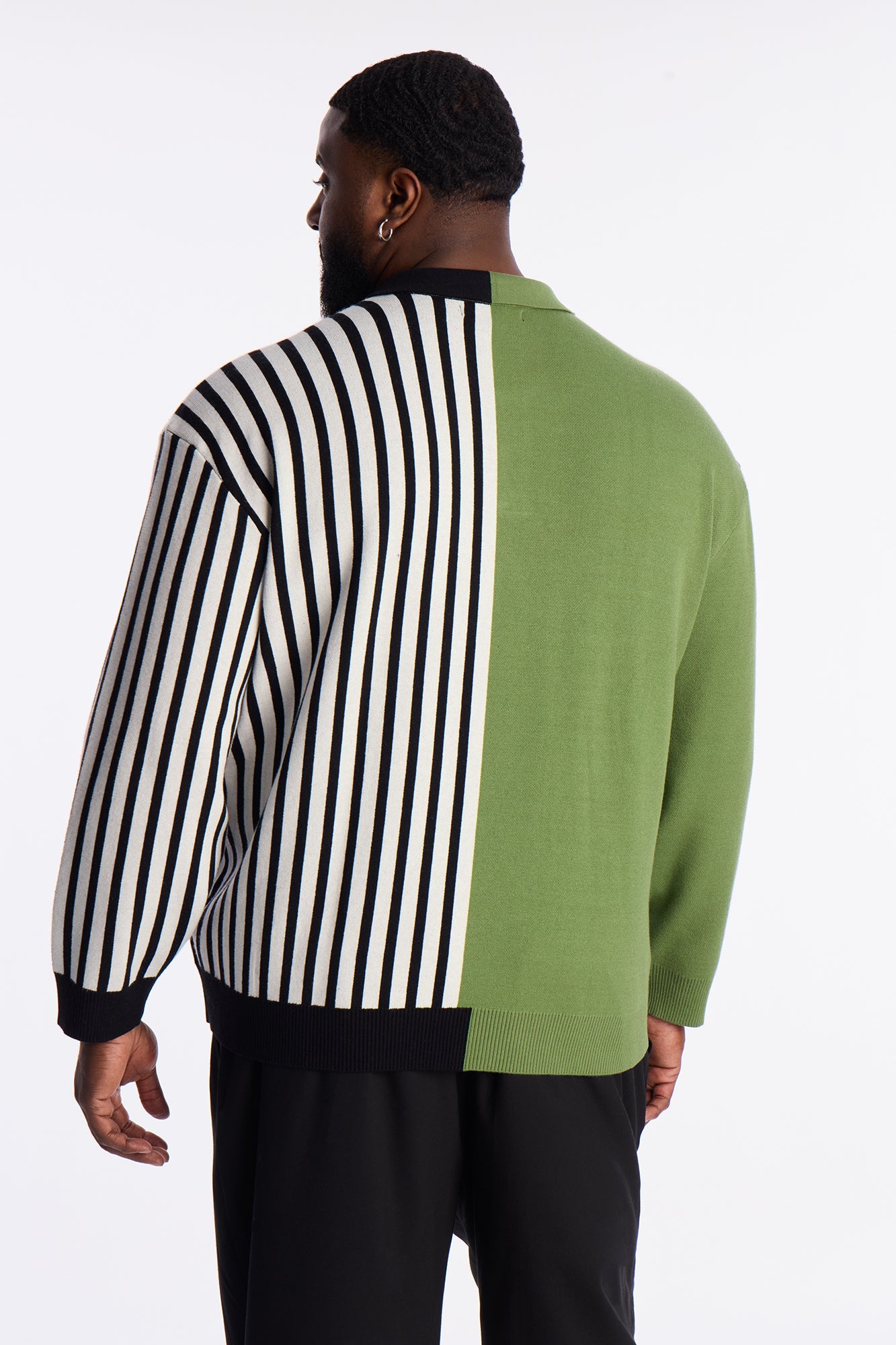 Half Striped Sweater Polo - Green Fashion Nova