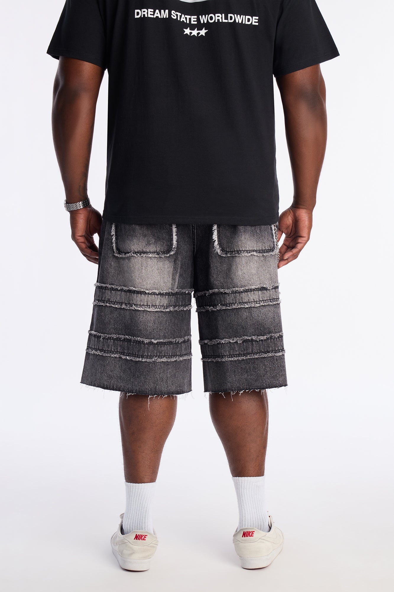 Baggy On My Fray Chain Denim Short - Black Wash Fashion Nova