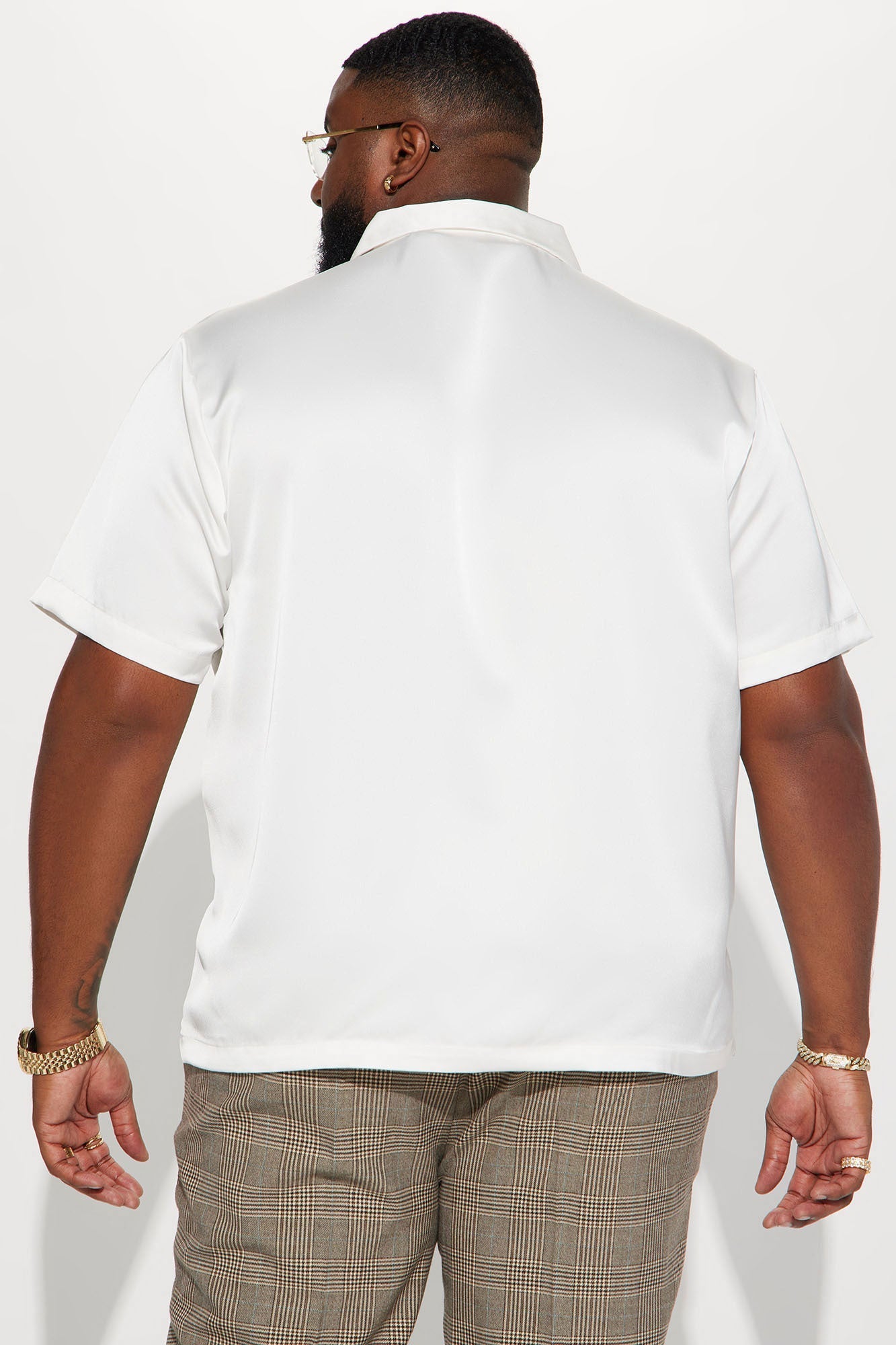 Links Satin Short Sleeve Button Up Shirt - Off White Fashion Nova