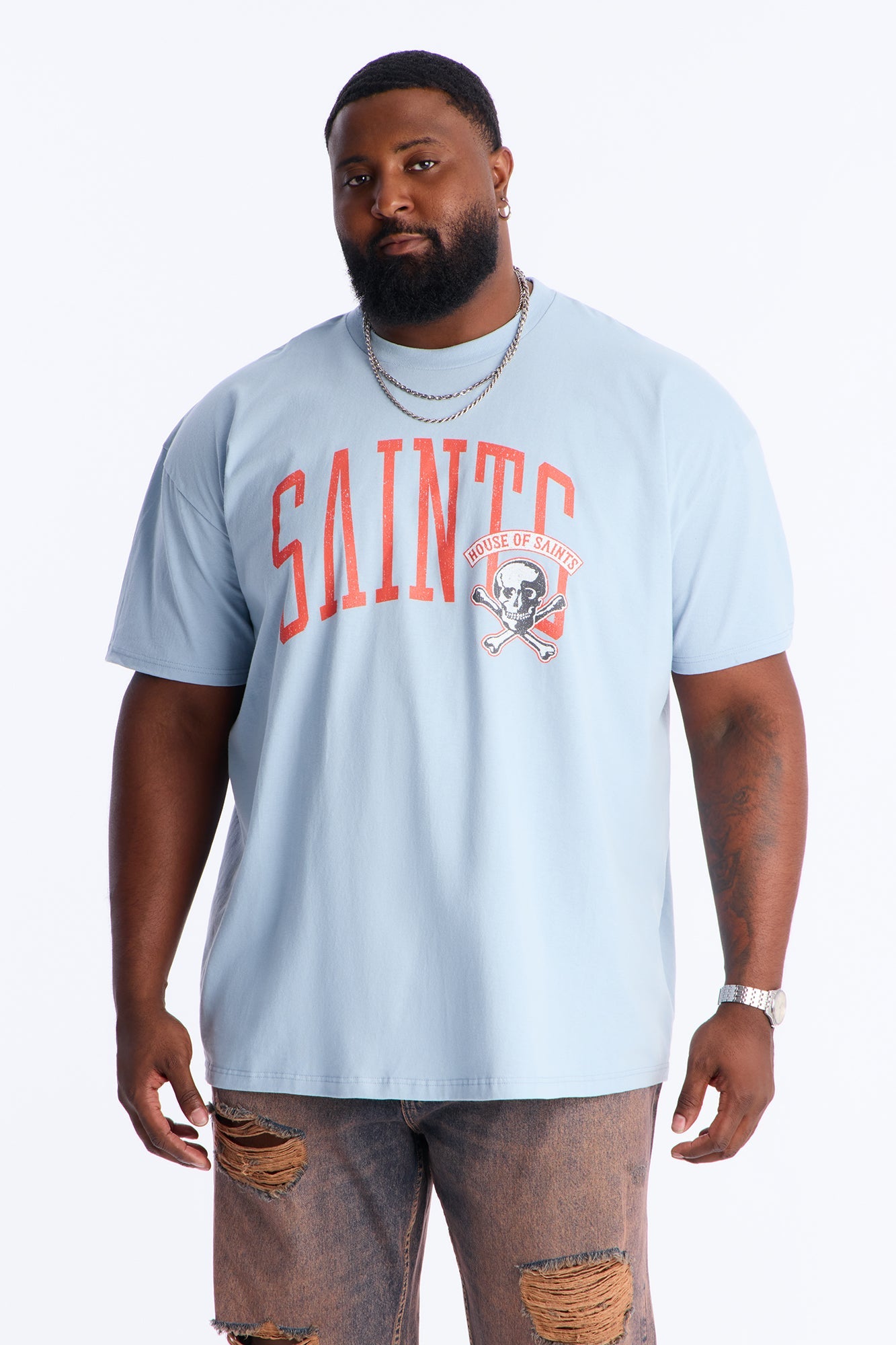 House Of Saints Crimson Short Sleeve Tee - Light Blue Fashion Nova