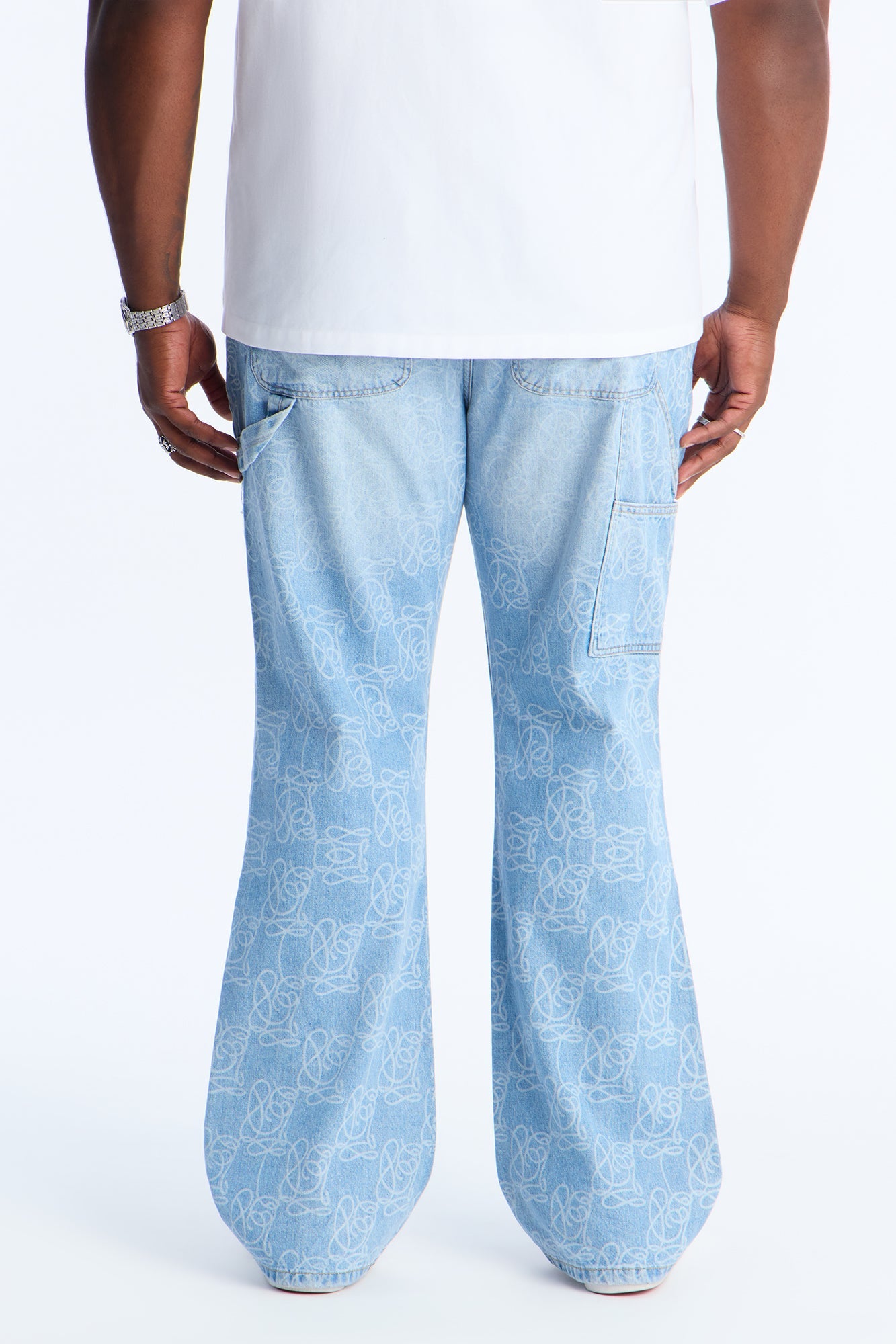 Stacked Slim Flare Slide Thru Distressed Jean - Medium Blue Wash Fashion Nova