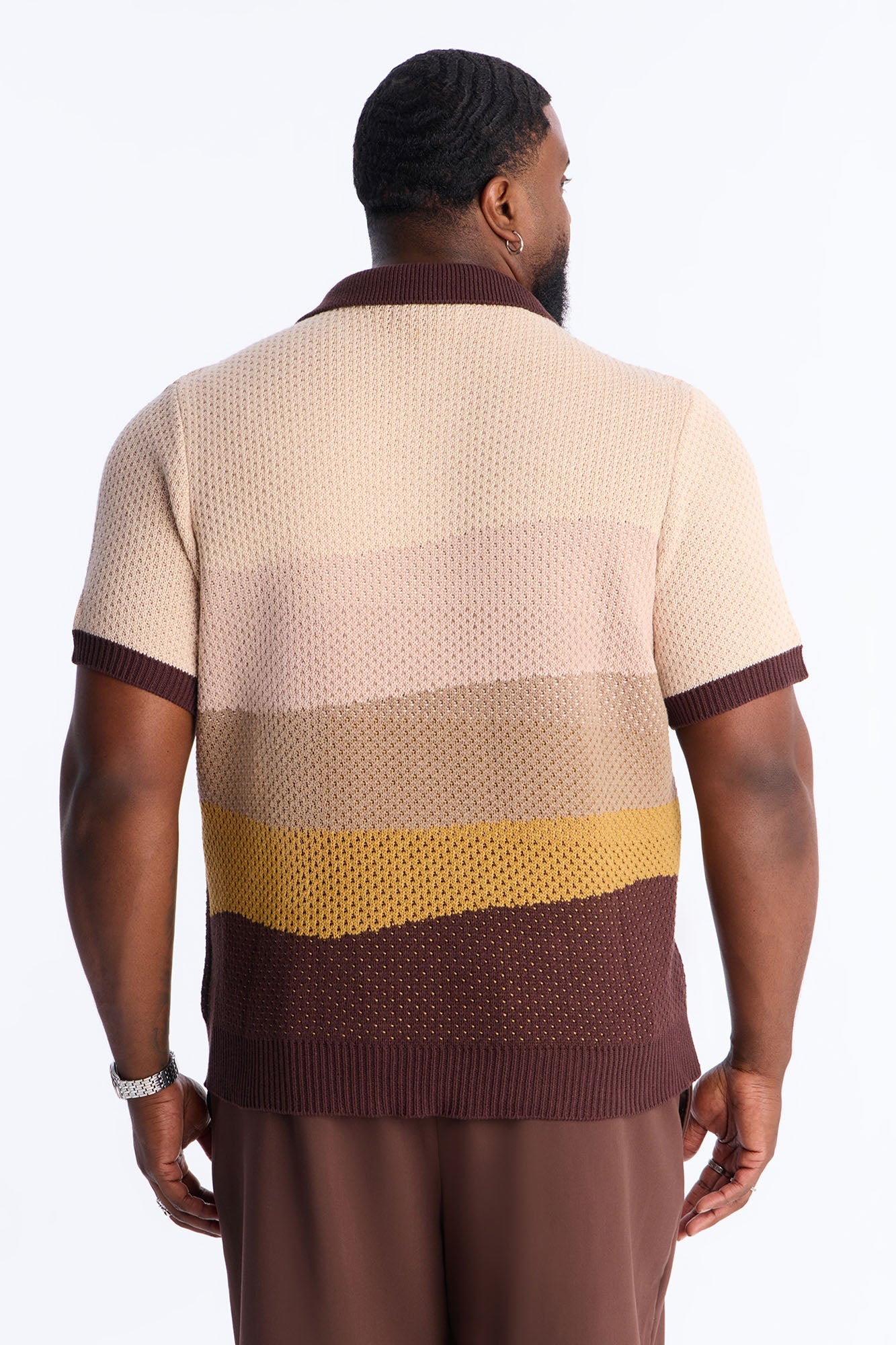 Grove Knitted Johnny Collar Shirt - Brown Fashion Nova