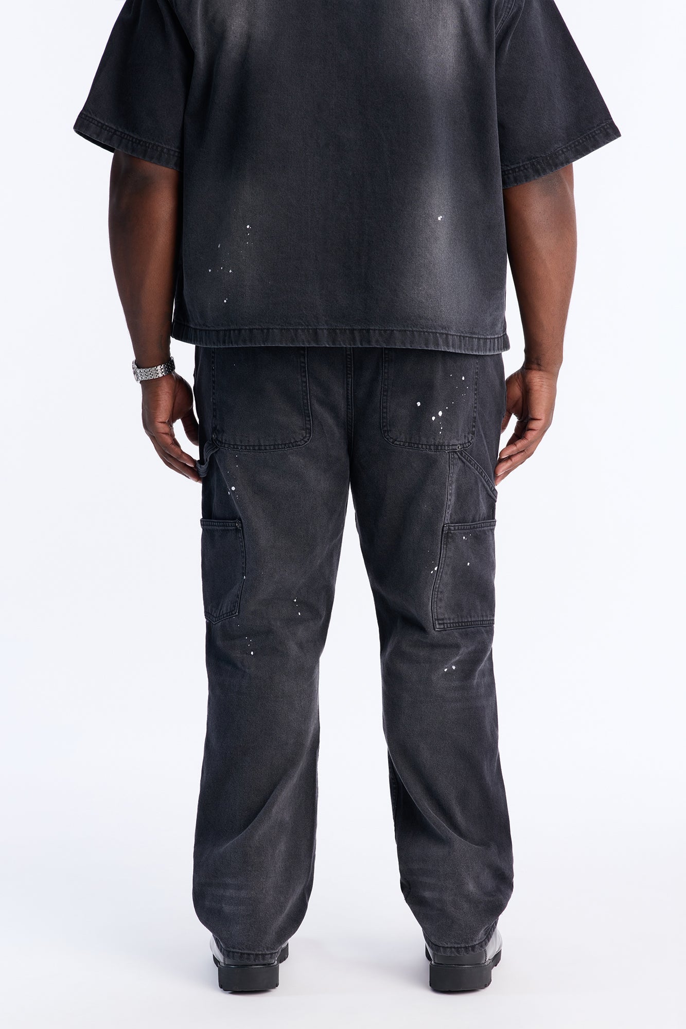 Straight Splatter Paint Distressed Carpenter Work Pant - Black Wash Fashion Nova