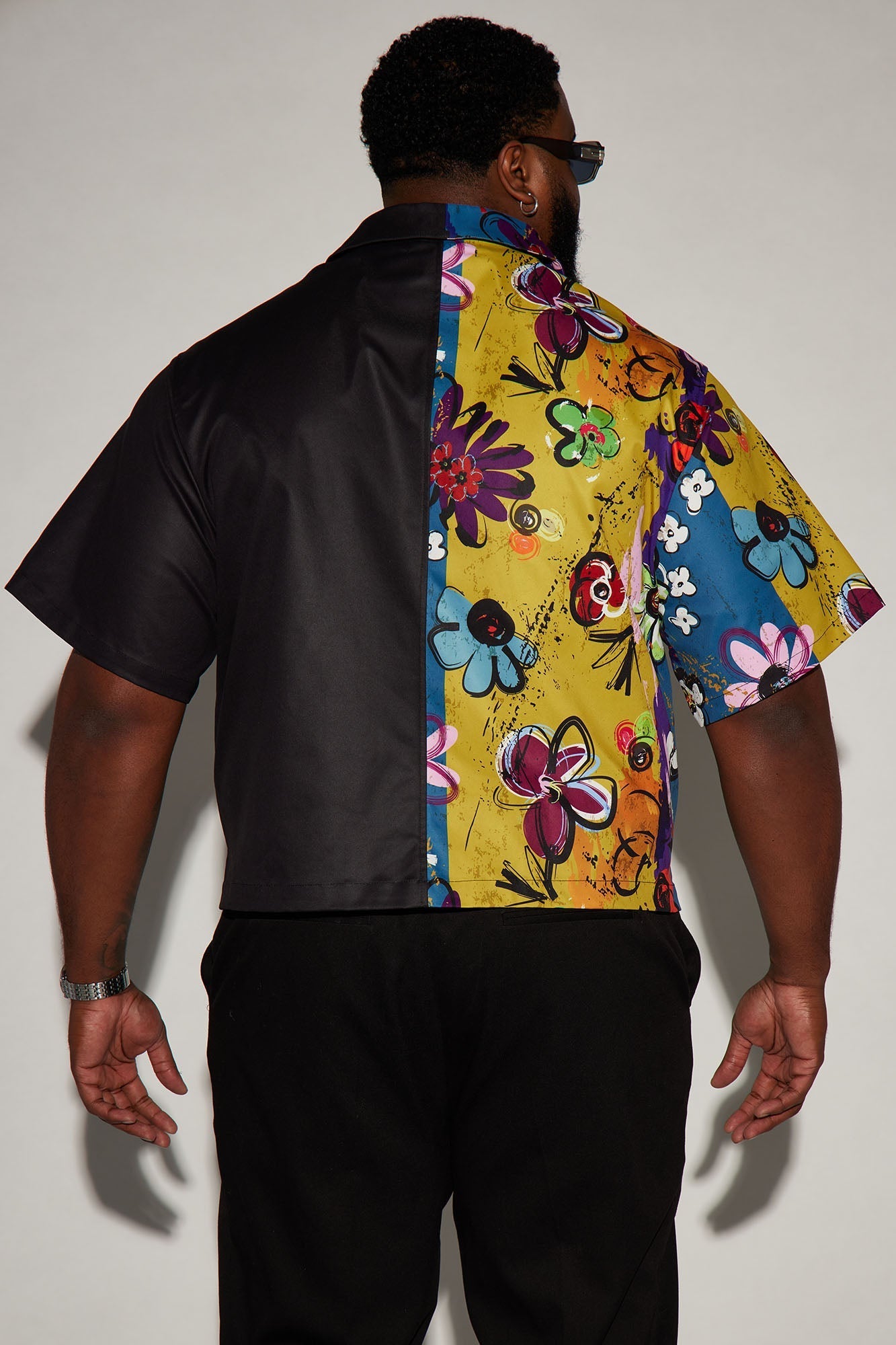 Volos Split Cropped Shirt - Navy/Multi Fashion Nova