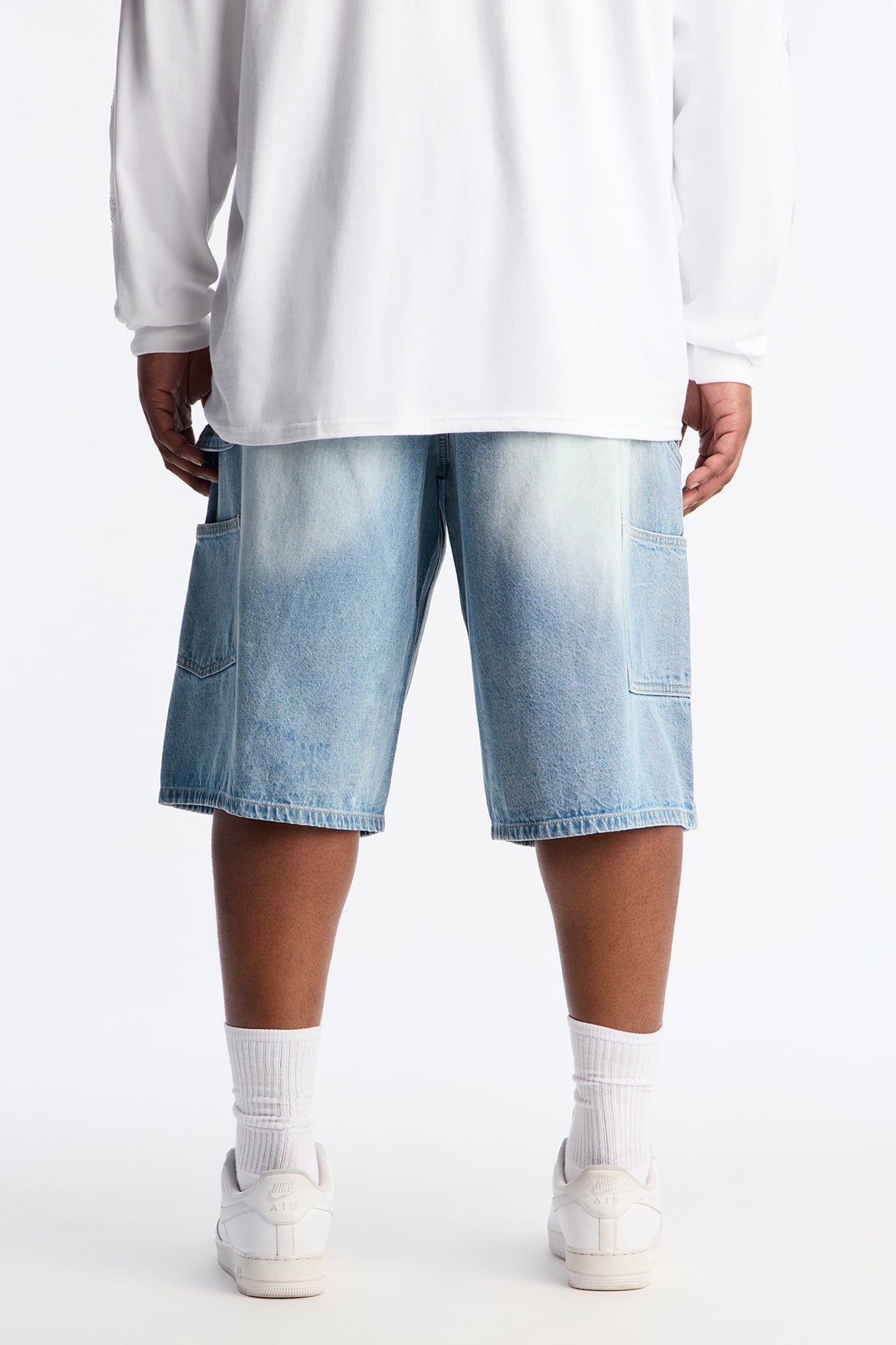 Baggy Jeweled Web Carpenter Denim Short - Light Wash Fashion Nova